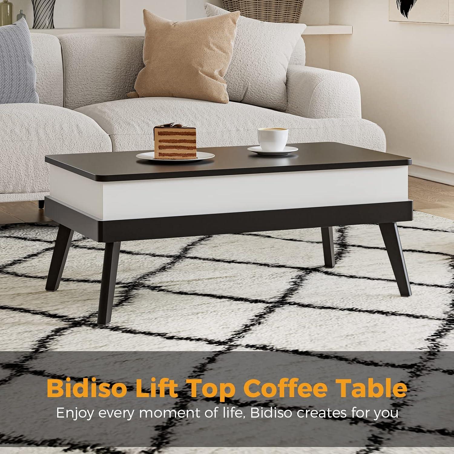 Lift Top Coffee Table, Ten Minute Install Table Center with Hidden Storage Compartments, Rising Tabletop Dining for Living Room，Walnut