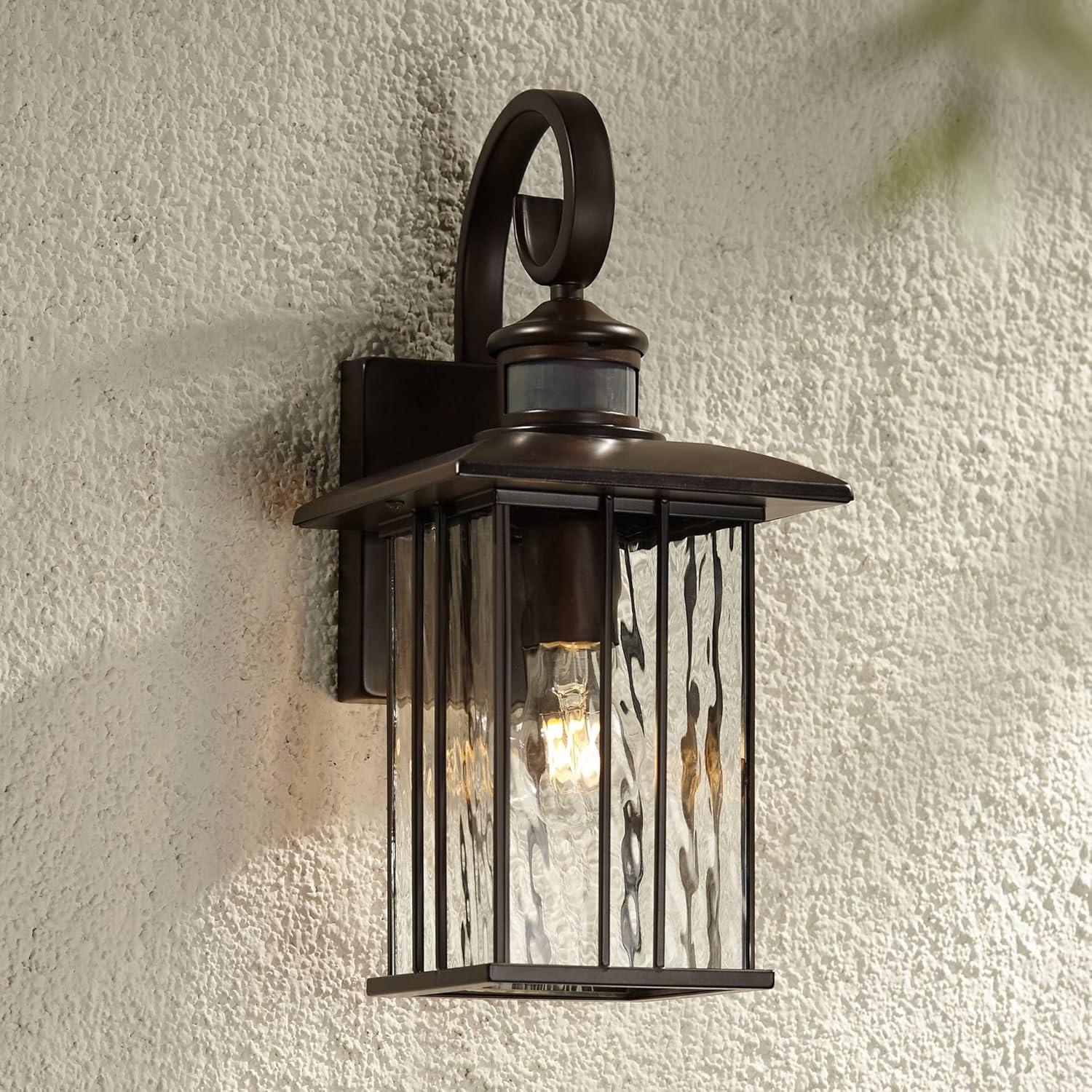 John Timberland Deaver Modern Outdoor Wall Light Fixture Bronze Dusk to Dawn Motion Sensor 15 1/4" Clear Water Glass for Post Exterior Barn Deck House