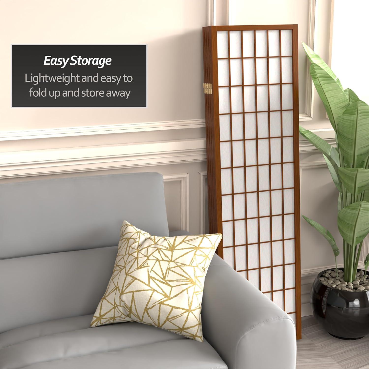 Oriental Furniture 5 ft. Tall Window Pane Shoji Screen - Walnut - 5 Panel