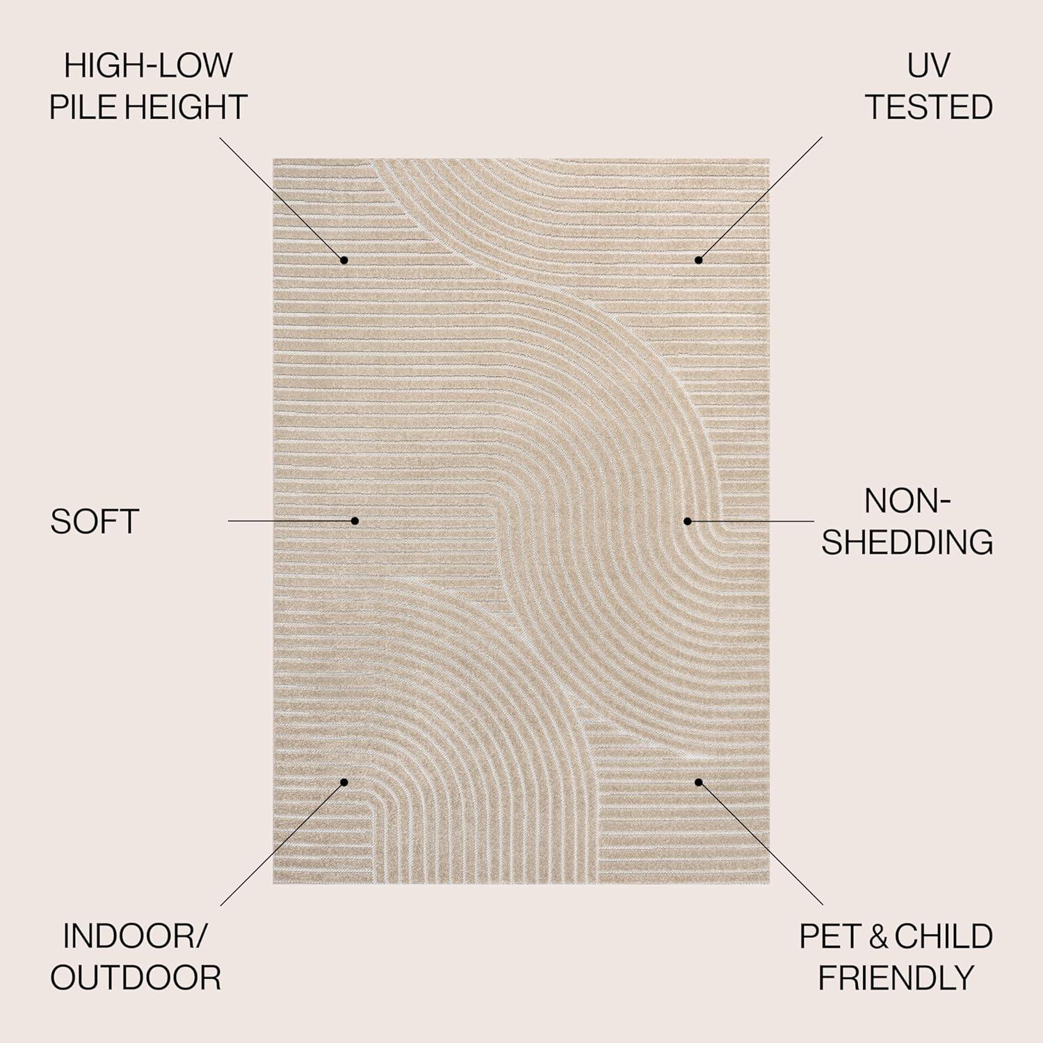 JONATHAN Y Hallie High-Low Minimalist Curve Geometric Beige/Cream 4 ft. x 6 ft. Indoor/Outdoor Area Rug