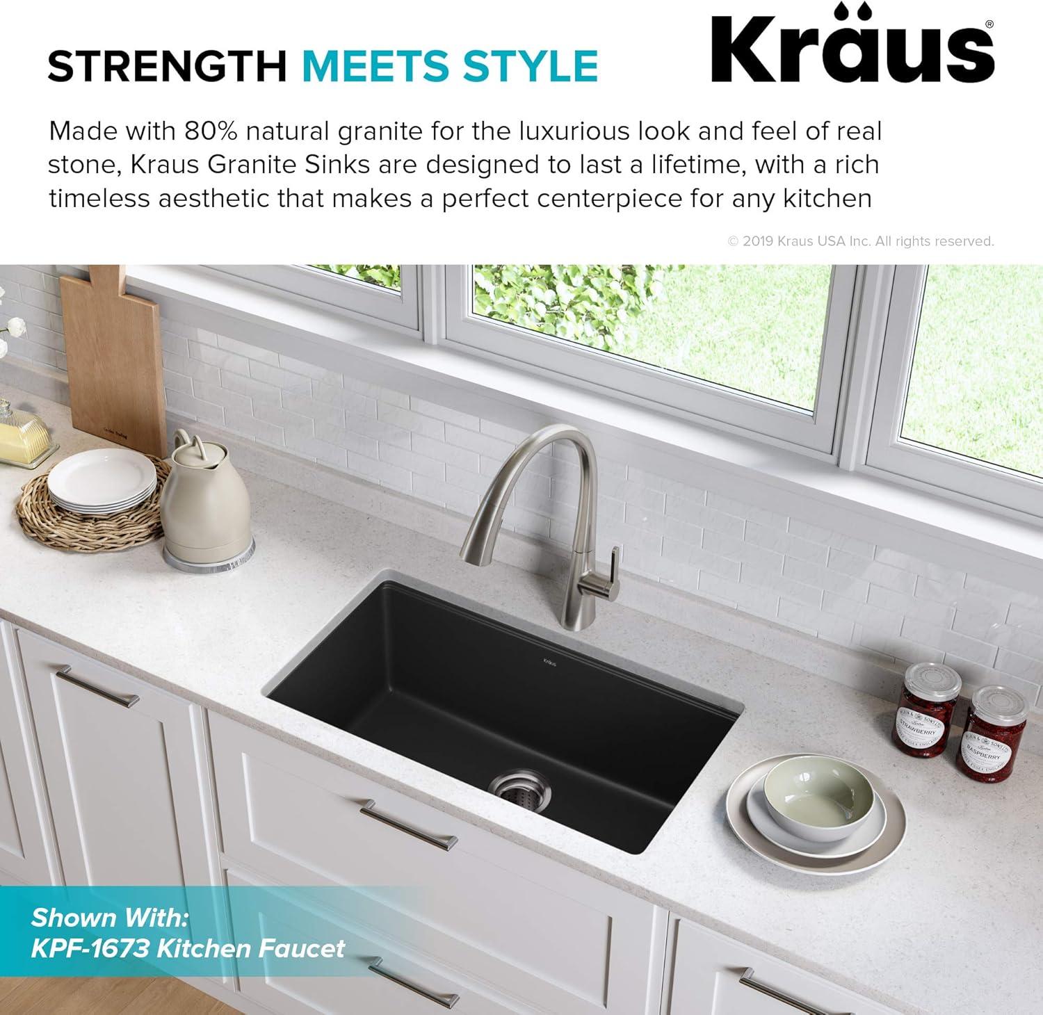 KRAUS 31 inch L Undermount Single Bowl Black Onyx Granite Kitchen Sink