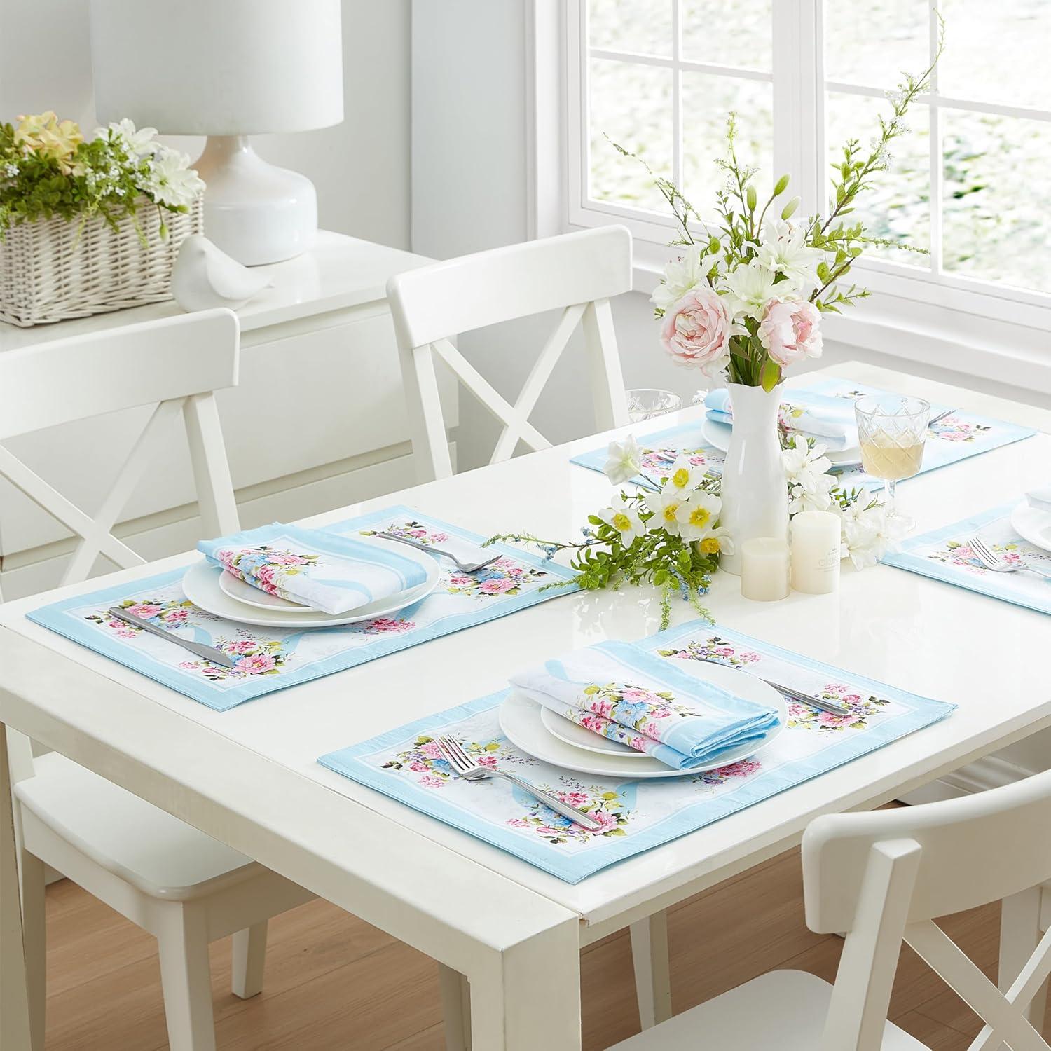 Rose Cottage Engineered Napkins, Set of 8 - Multicolor - 17x17 - Elrene Home Fashions