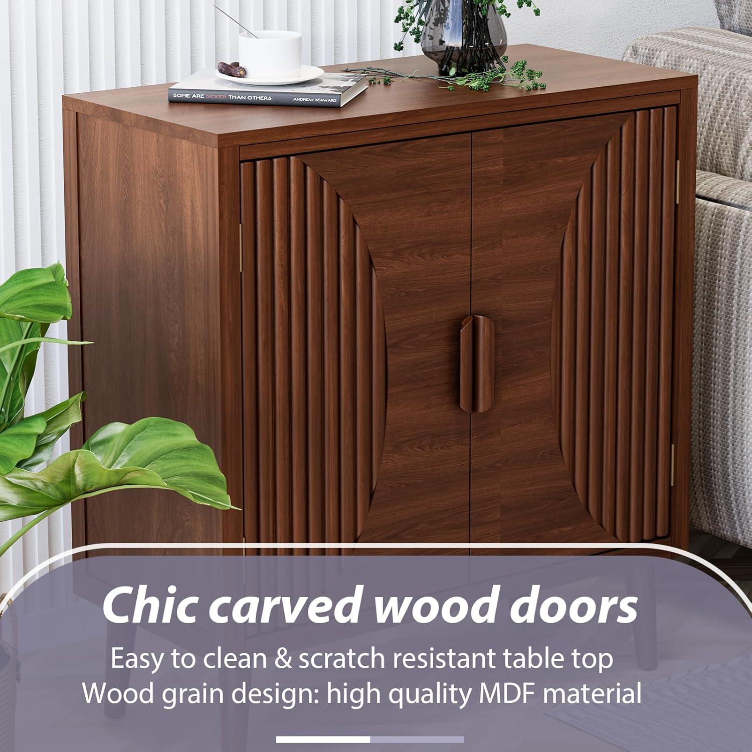 Brown MDF Modern Accent Cabinet with Doors and Shelves