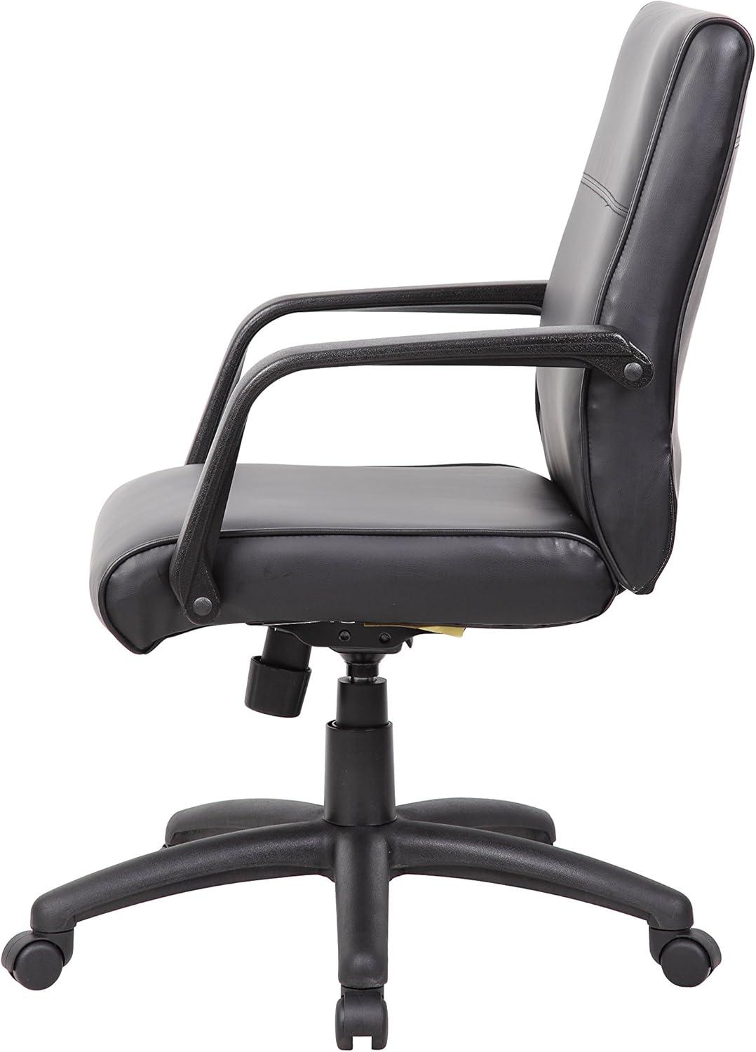 Elegant Black LeatherPlus Executive Swivel Chair with Wood Accents