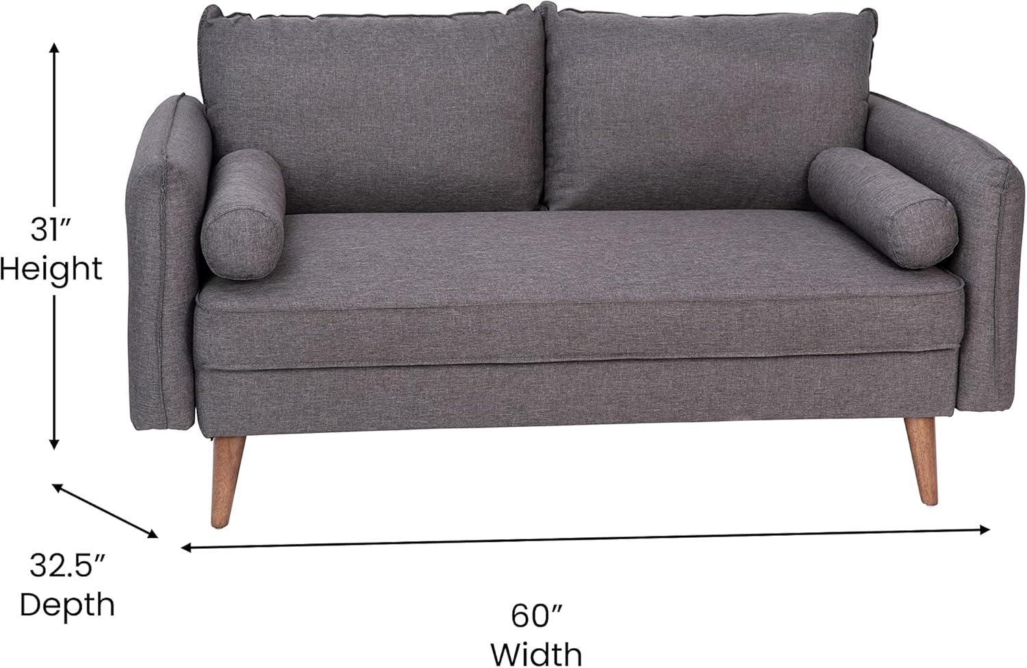 Evie Stone Gray Faux Linen Mid-Century Modern Loveseat