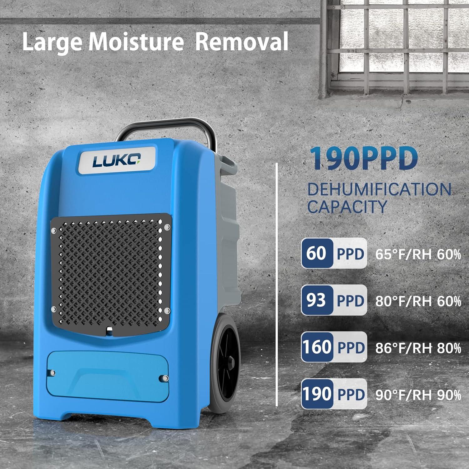 LUKO 190 Pints Blue Commercial Dehumidifier with Pump