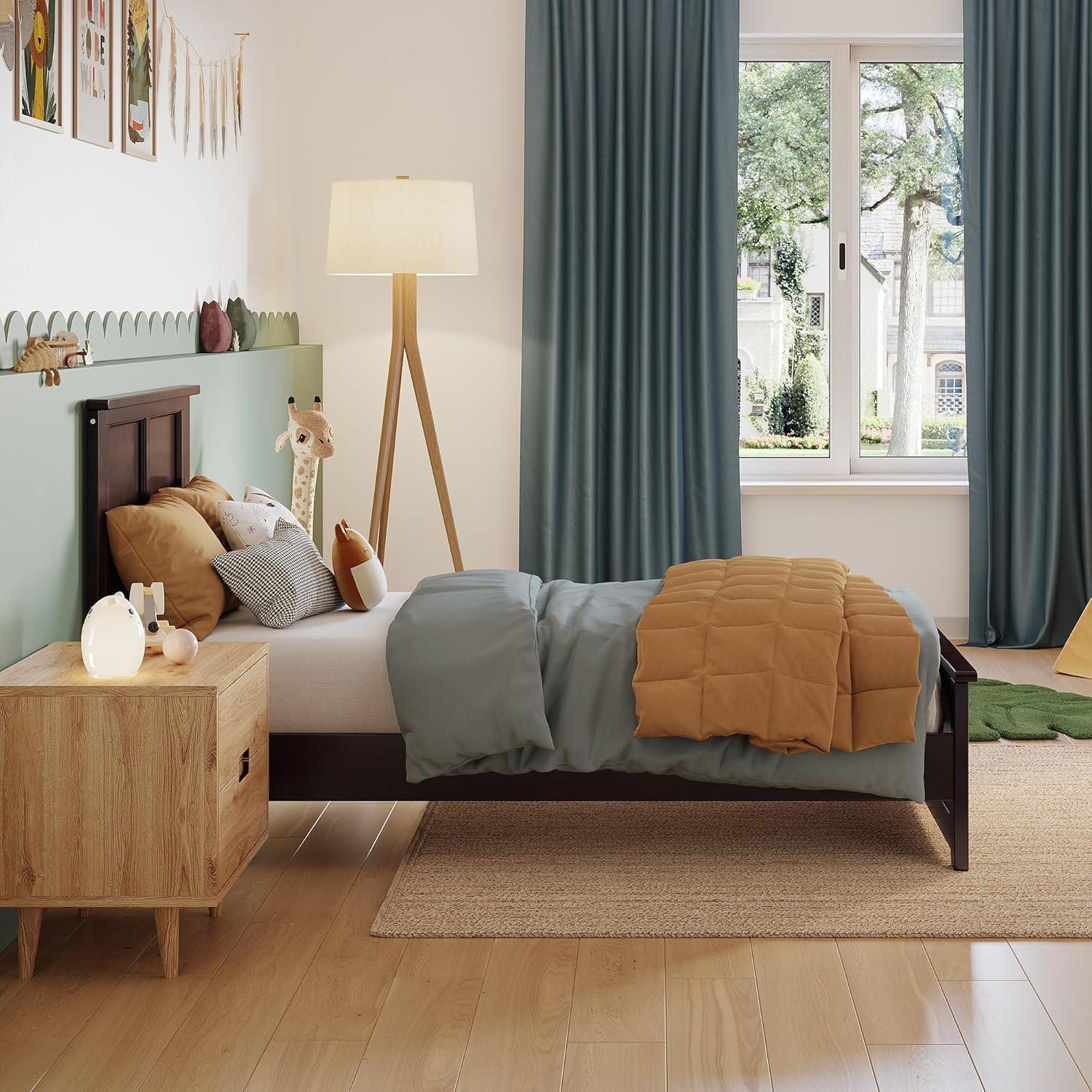 AFI Charlotte Cama con Plataforma de Perfil Bajo de Madera Maciza con Pie de Cama a Juego, Espresso