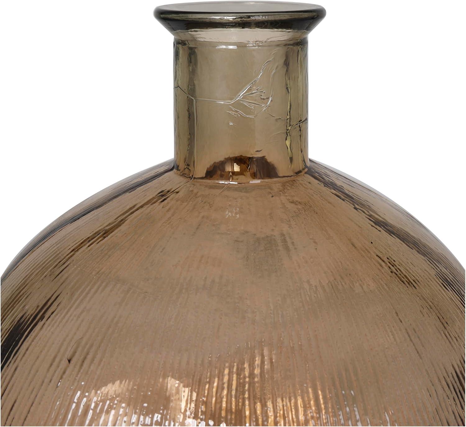 Deco 79 Recycled Glass Handmade Decorative Vase Spanish Bottle Neck Ribbed Centerpiece Vase, Flower Vase for Home Decoration 13" x 13" x 17", Brown