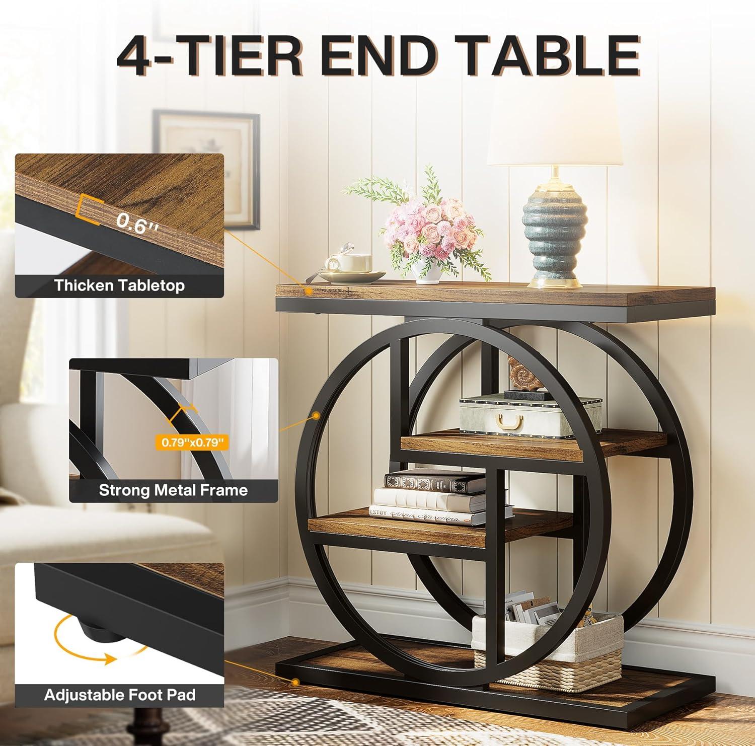 Tribesigns 4-Tier End Table for Living Room, Wood Narrow Side Table for Bedroom, Rustic Brown