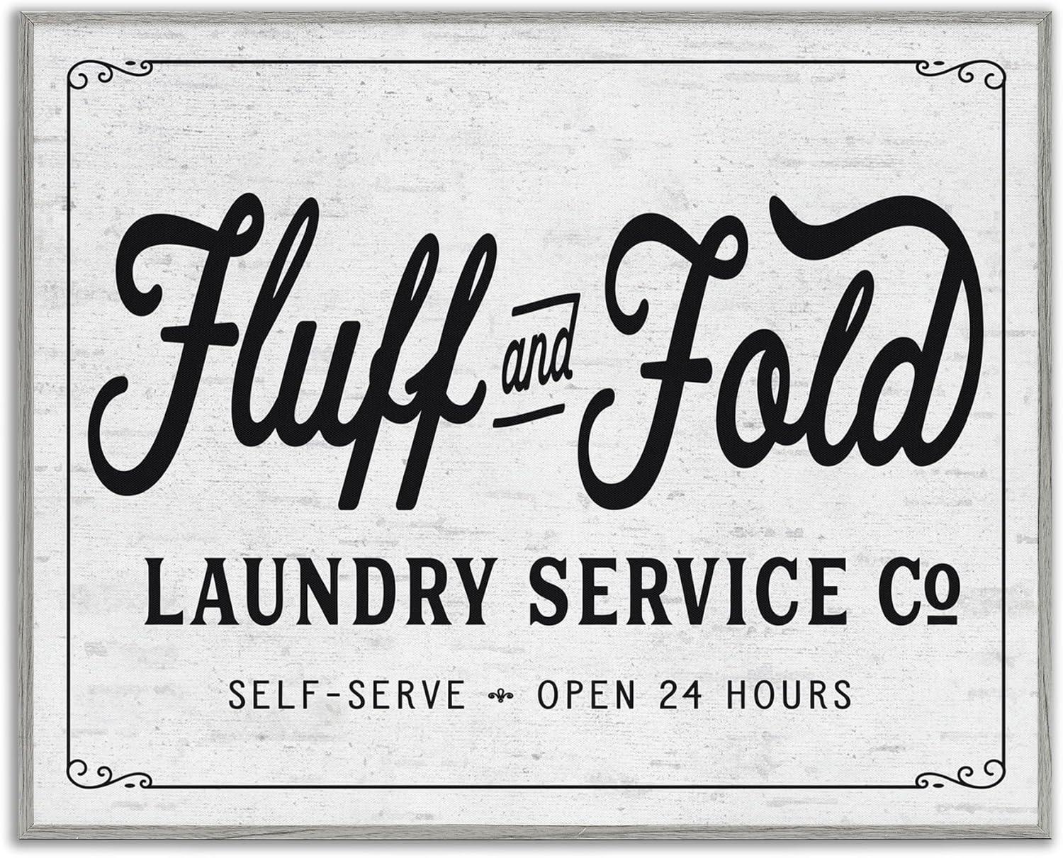 Stupell Industries Fluff and Fold Laundry Room Vintage Country Sign Framed Wall Art Design by Lettered and Lined, 11" x 14", Gray Framed