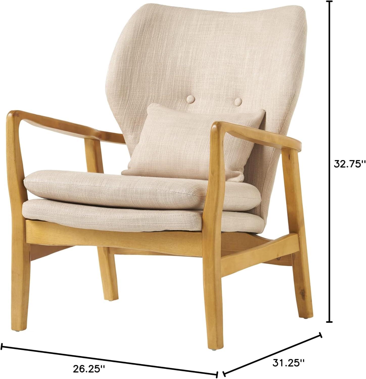 Beige Birch Wood Mid-Century Modern Club Chair