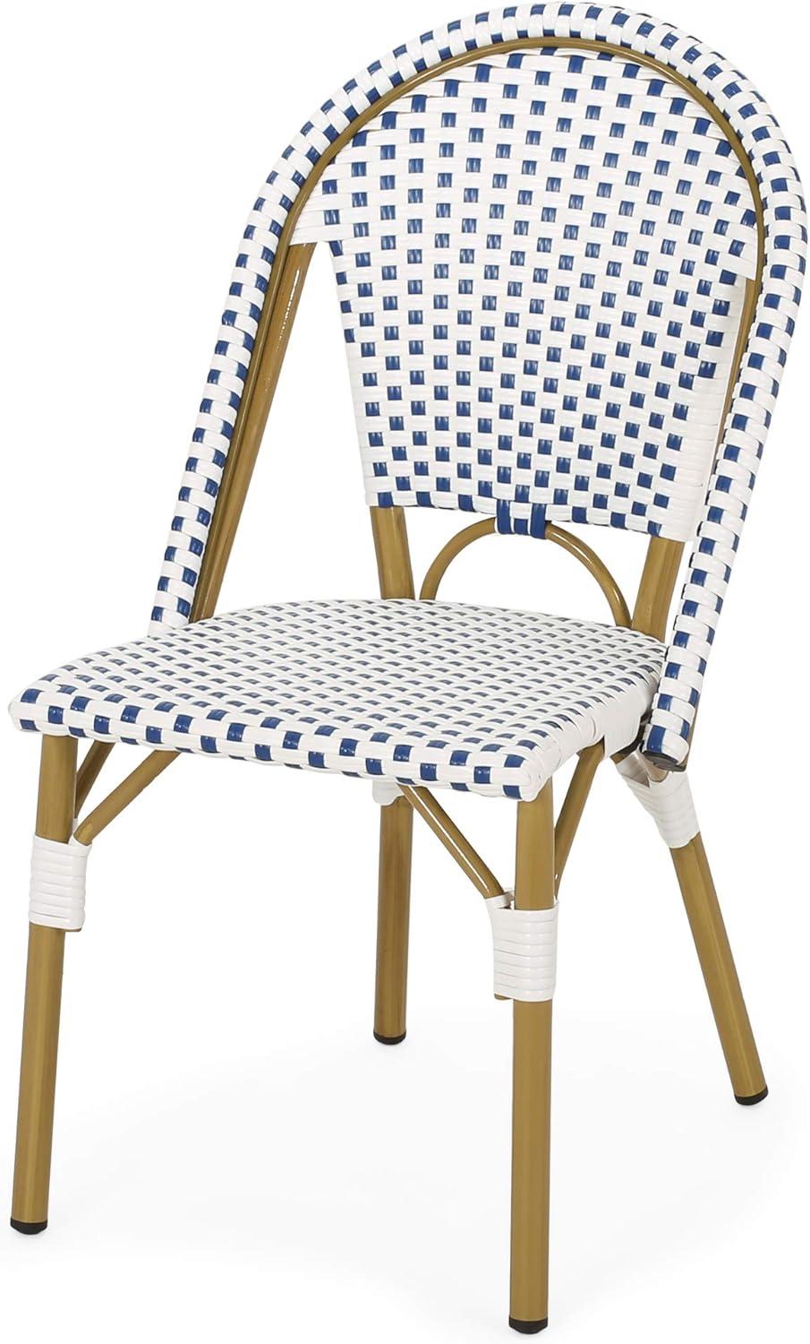 Christopher Knight Home Elize 4pk Outdoor French Cafe Chairs - Blue/White/Bamboo