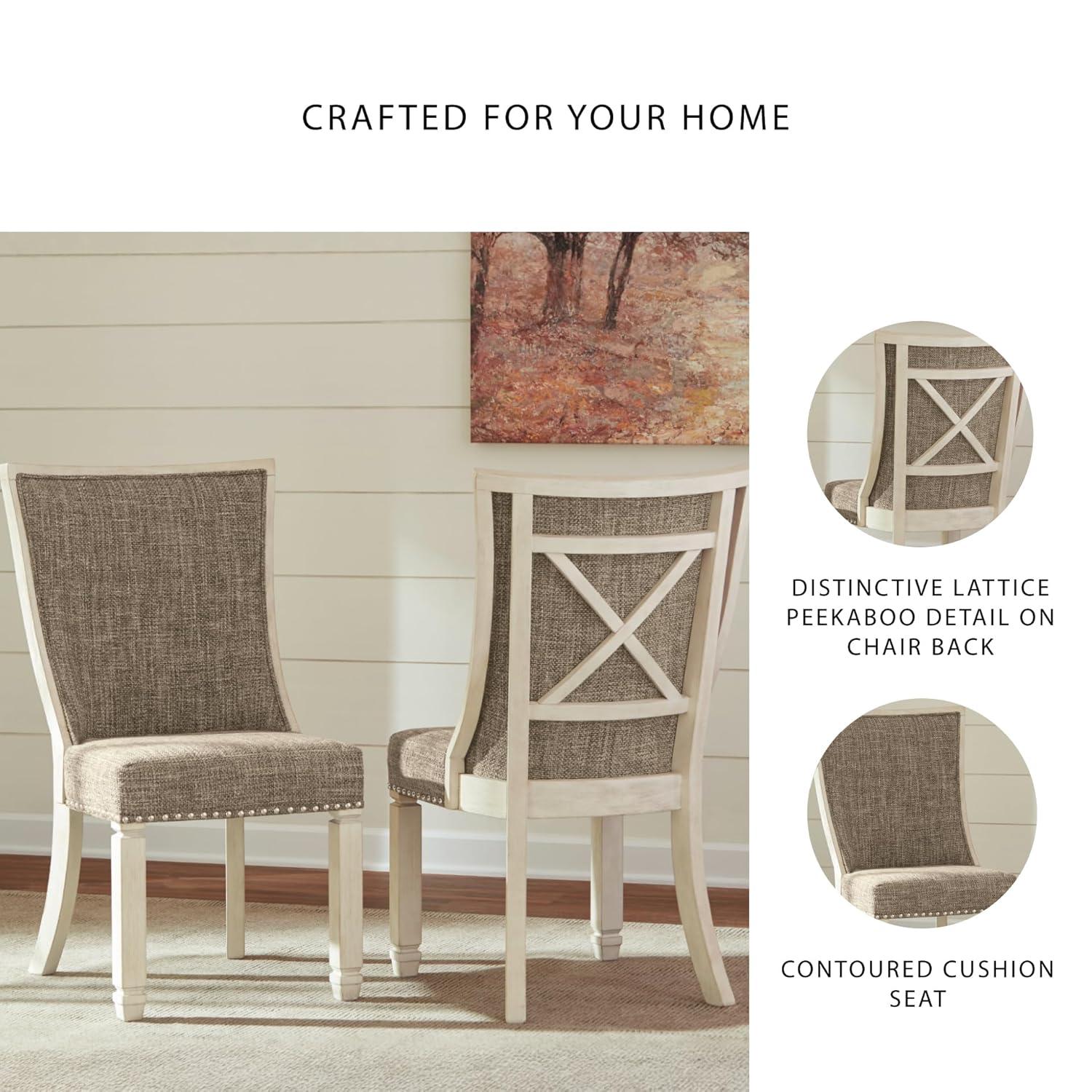 Signature Design by Ashley Bolanburg Modern Farmhouse Upholstered Dining Chair, Set of 2, Brown