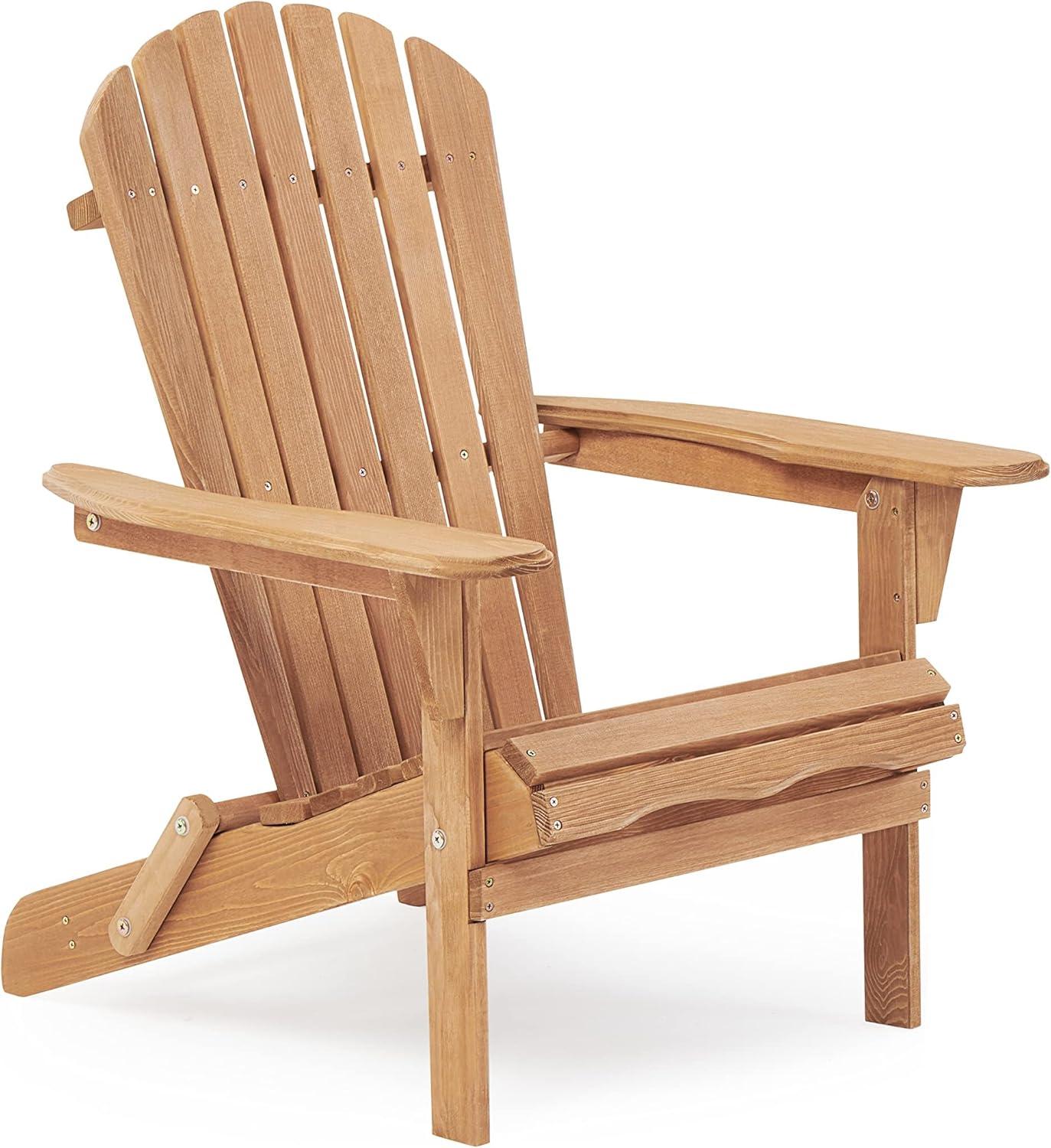 Wooden Folding Adirondack Chair, Half Pre-Assembled Wood Patio Lounge Chair for Outdoor Garden Backyard Porch Pool Deck Firepit