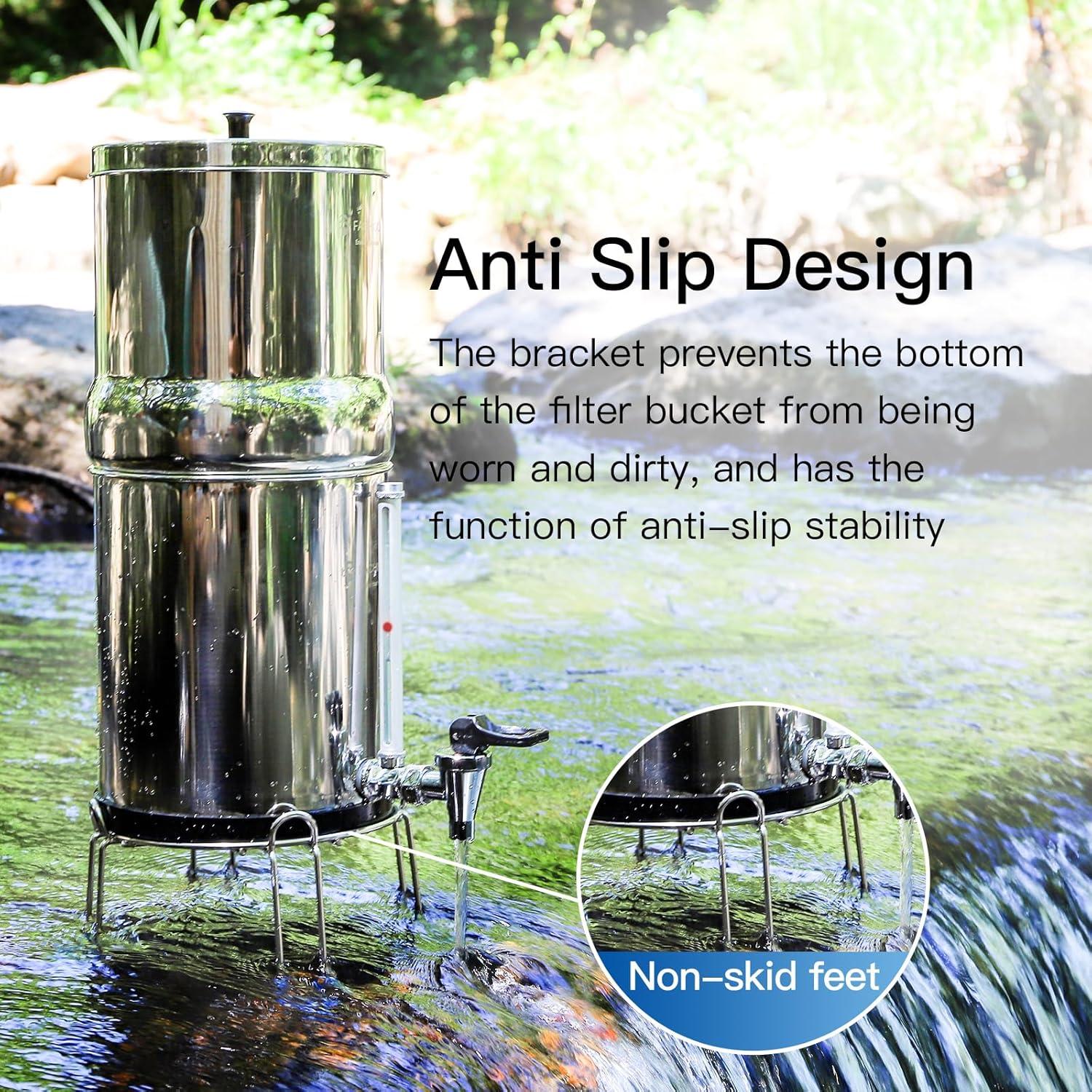 Gravity-fed Water Filter System, 2.25 Gallon Stainless Steel Countertop System with 2 Ceramics Filters Washable Filters, Metal Water Level Spigot and Stand,Reduce up to 99% Chlorine