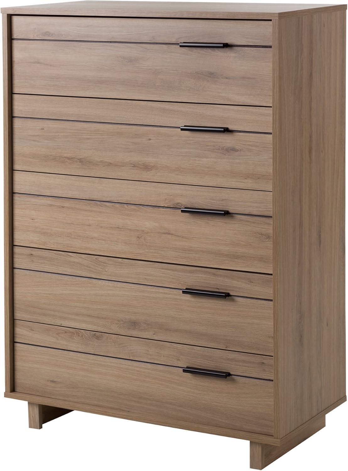 Fynn 5 Drawer Kids' Chest Rustic Oak - South Shore: Tall Dresser for Bedroom, Vertical Dressers, Farmhouse Style