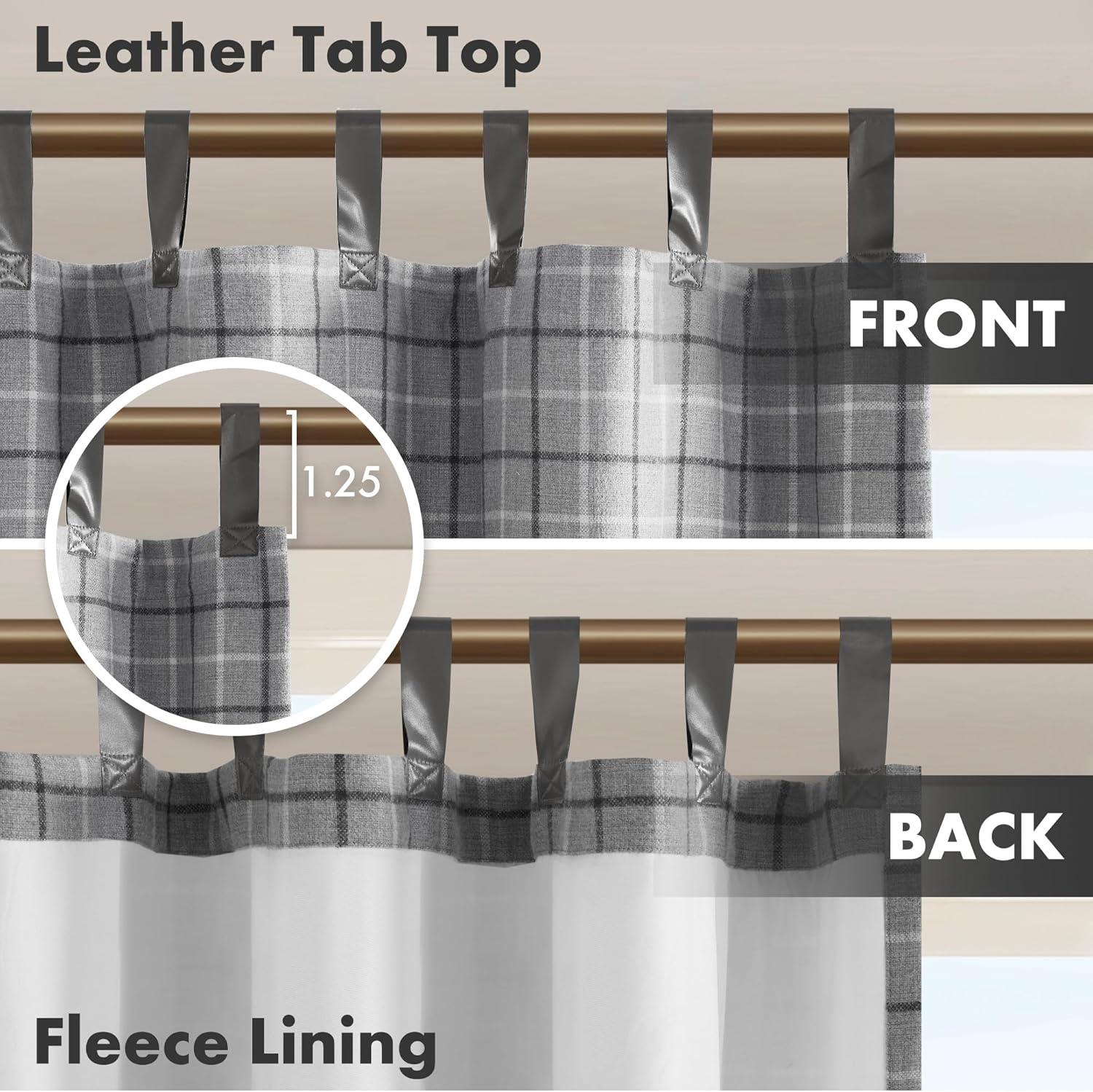 Anaheim Plaid Faux Leather Tab Top Curtain Panel with Fleece Lining