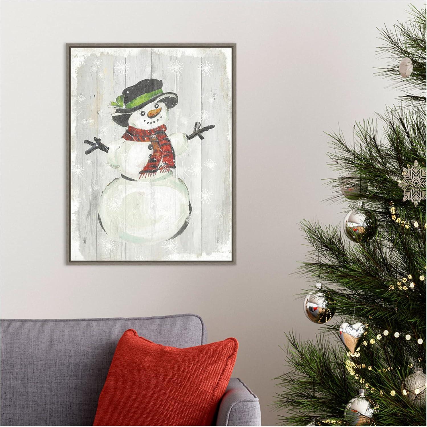 Amanti Art Holiday Snowman Framed Canvas Wall Art Print