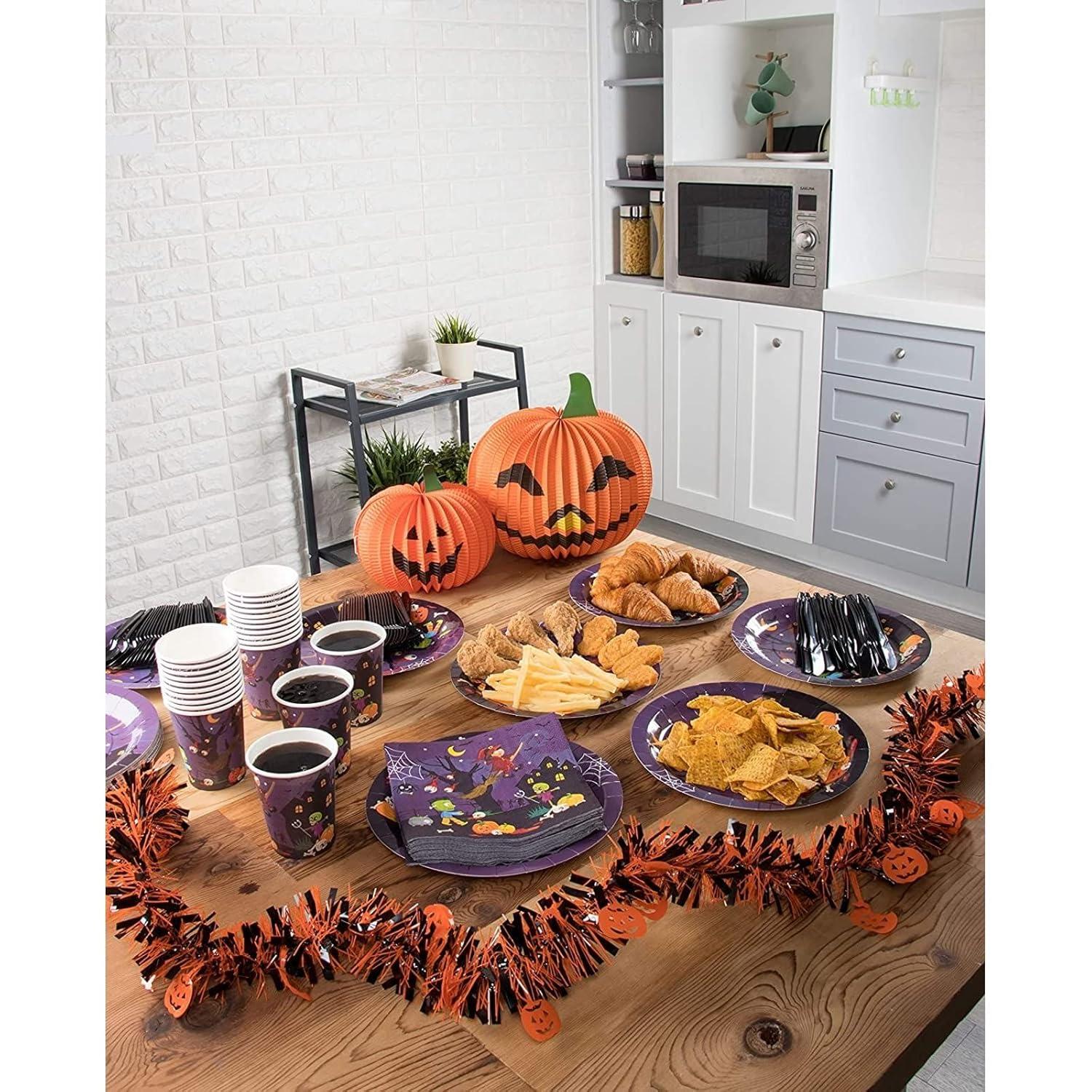 Blue Panda 144 Piece Spooky Halloween Disposable Party Supplies Serves 24 - Plates, Napkins, Cups & Cutlery
