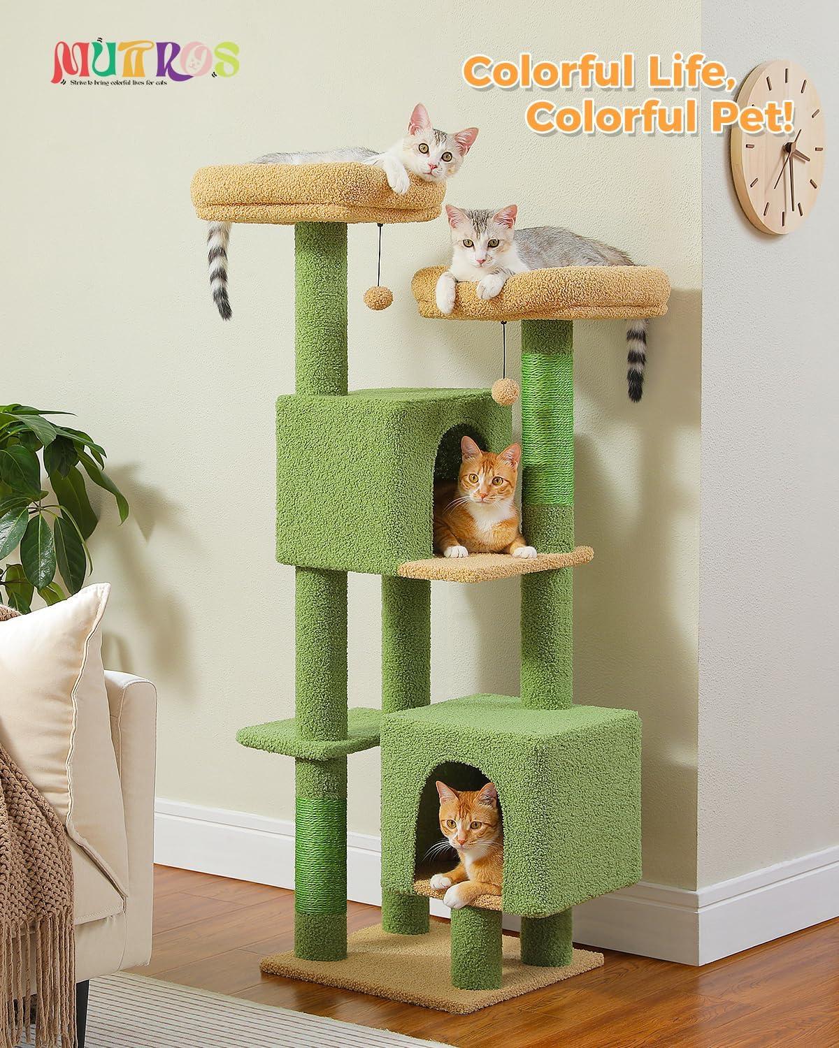 52.4" Cute Cat Tree Tower With 2 Flower Padded Perches, 2 Condos & 2 Scratching Posts