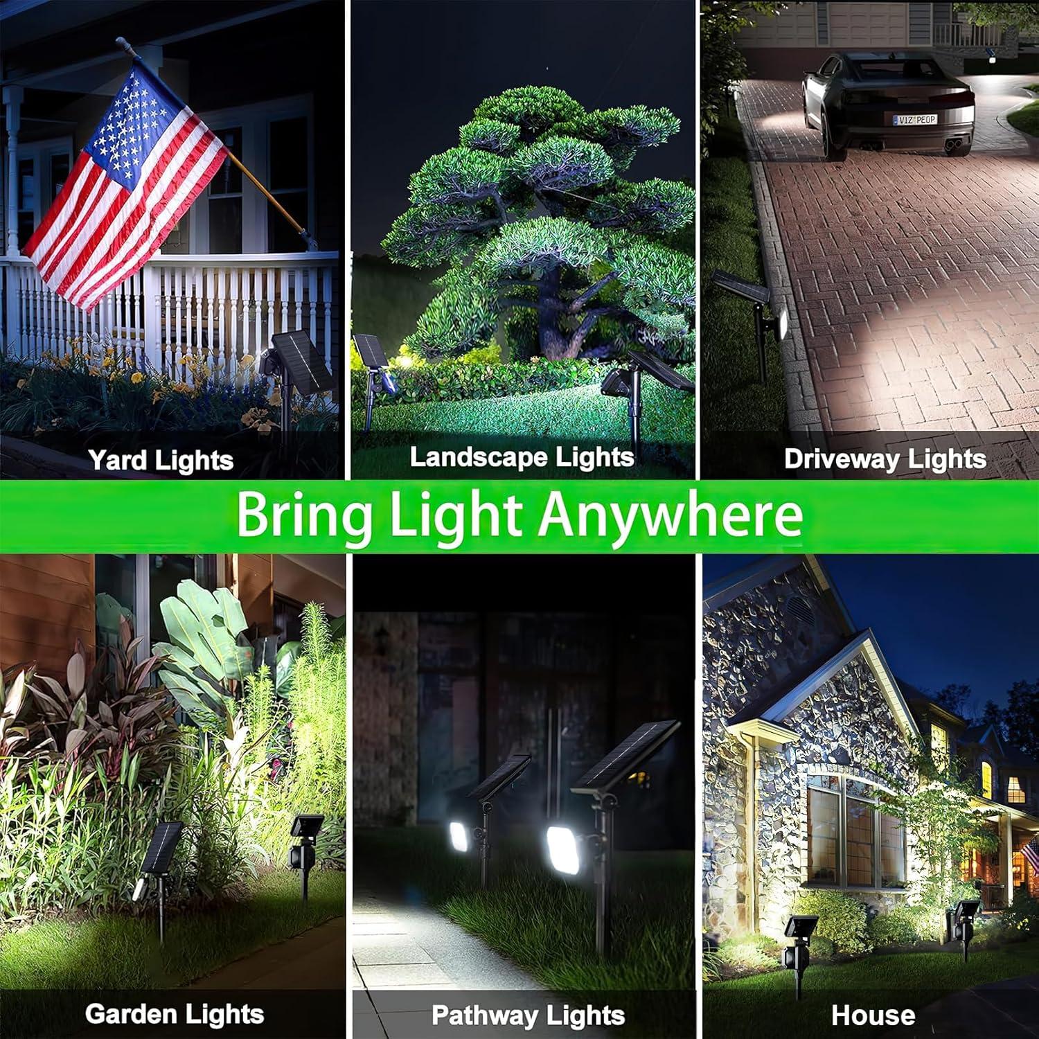 JSOT 4PCS 700lm Bright Solar Spotlights Outdoor Waterproof, Christmas Solar Powered Outdoor Lights for Yard, Garden, Driveway, Walkway, Lawn, White Light