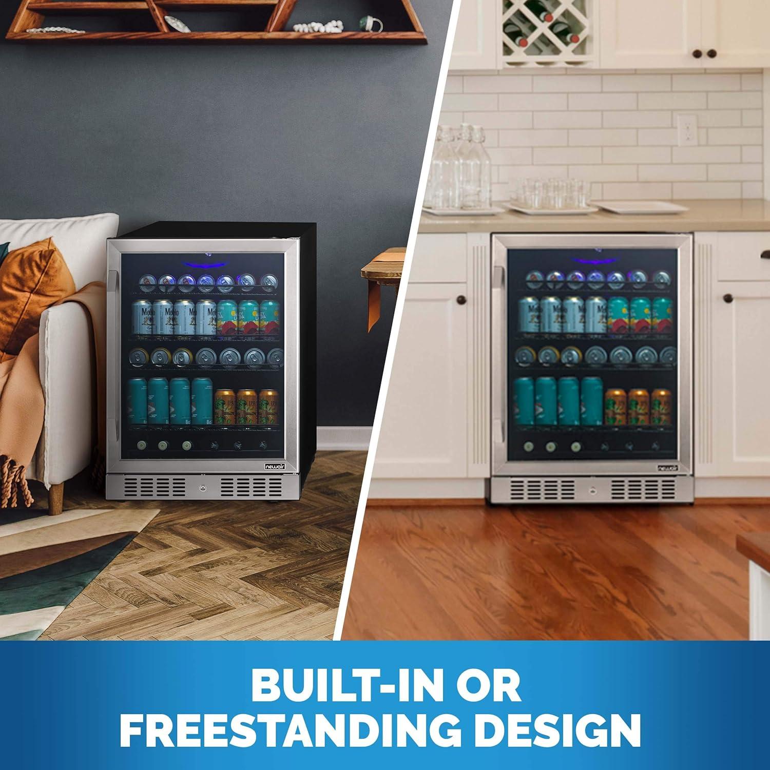 Newair 24" Built-in or Freestanding 177 Can Beverage Fridge in Stainless Steel