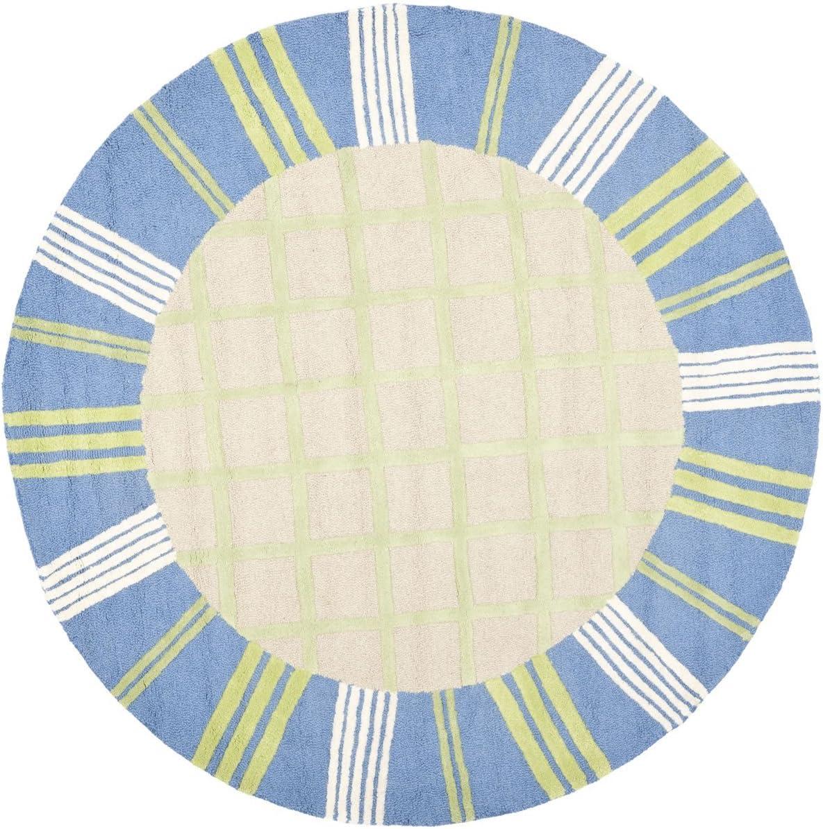 SAFAVIEH Kids Riley Geometric Bordered Cotton Area Rug, Taupe/Blue, 7' x 7' Square