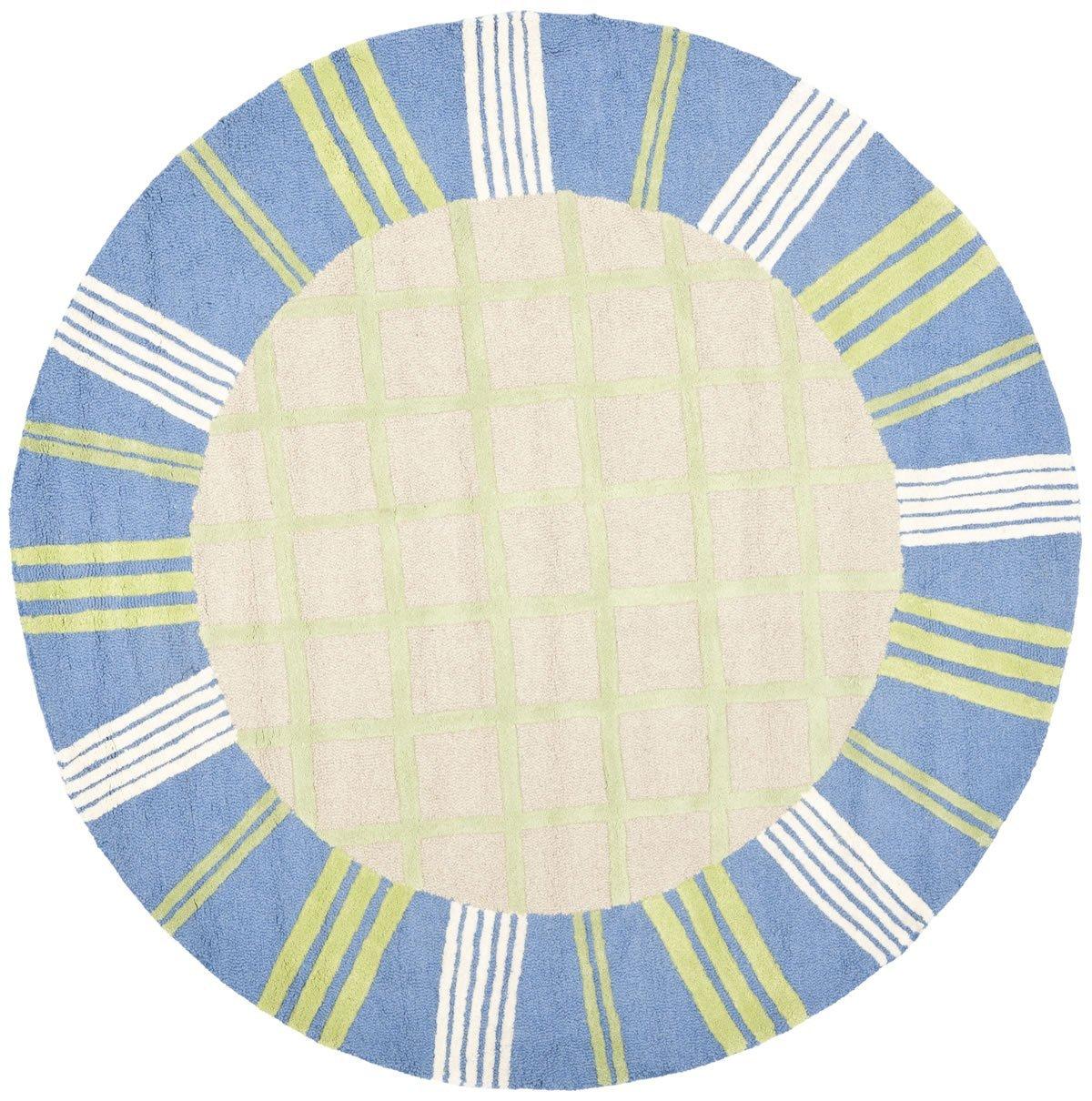 SAFAVIEH Kids Riley Geometric Bordered Cotton Area Rug, Taupe/Blue, 7' x 7' Square