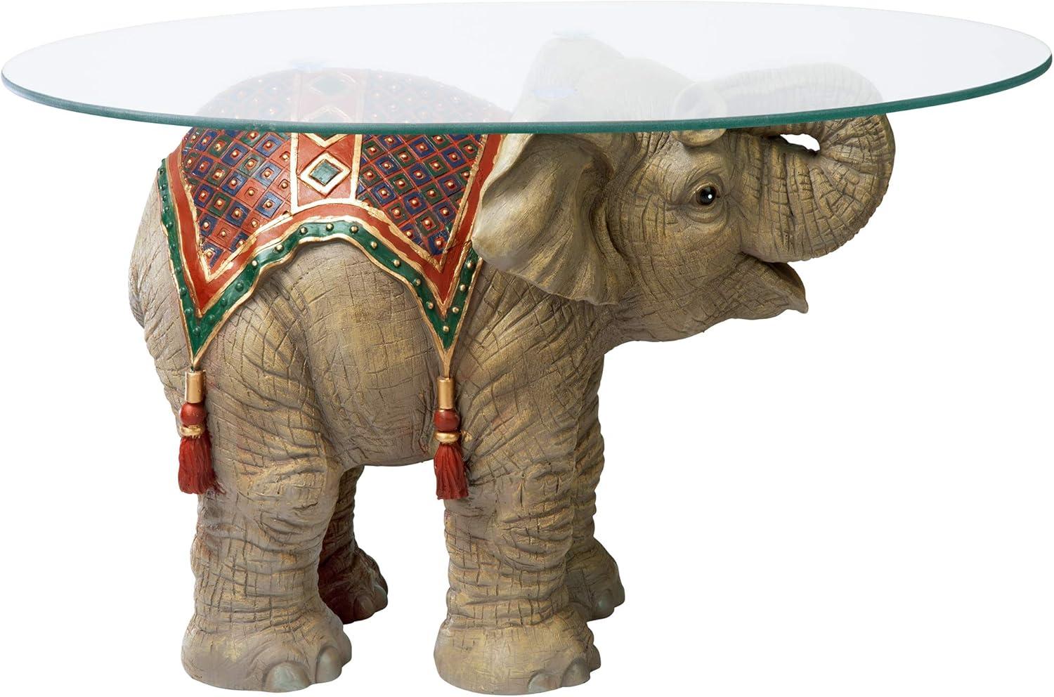 Small Taupe Elephant Glass-Topped Coffee Table with Storage