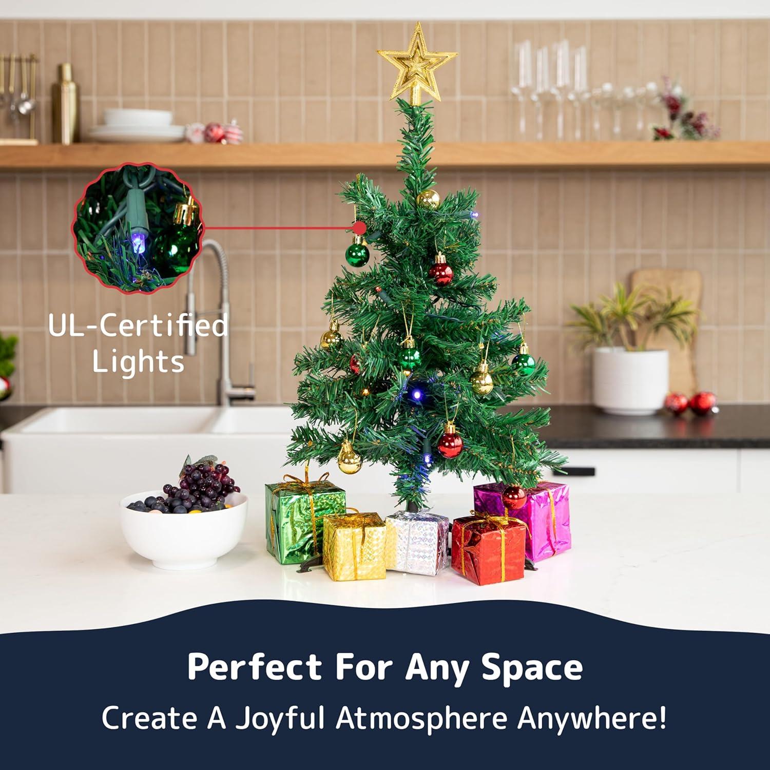 Prextex 23'' DIY Tabletop Mini Christmas Tree with Multi-Color LED Lights, Green