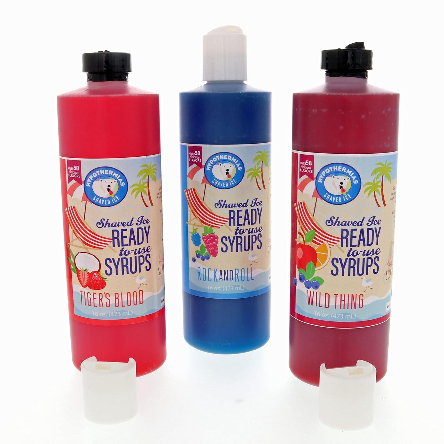 Hypothermias Shaved Ice & Snow Cone Syrup Variety Pack - Blue Raspberry, Tiger's Blood, Dreamcicle - 100% Pure Cane Sugar in a Gift Box