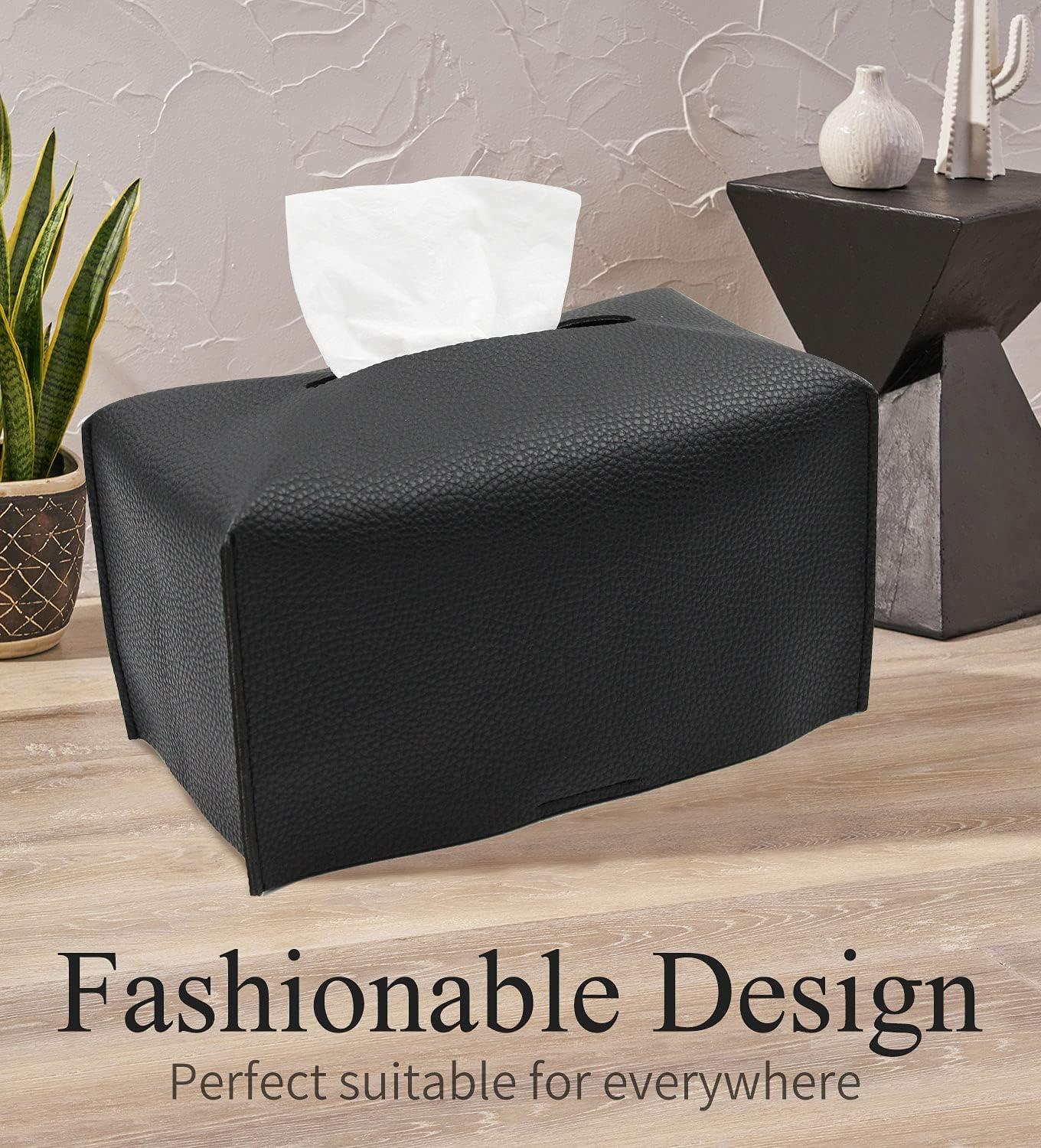 Livelab Tissue Box Cover, Modern Decorative PU Leather Rectangular Tissue Box Case Organizer Holder for Vanity Countertop, Night Stands, Livingroom, Office Desk & Car 9.5X5X5'' | Black