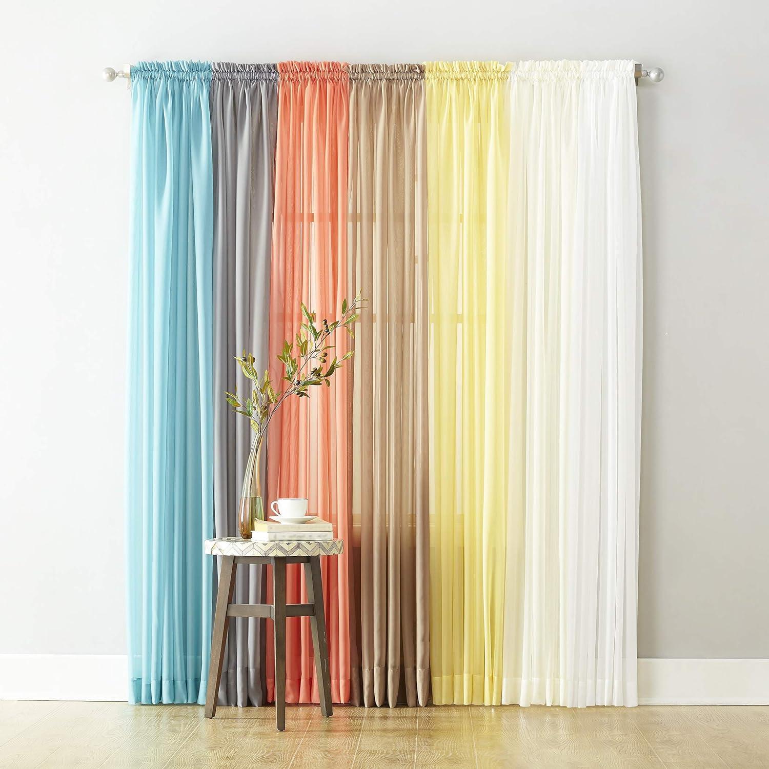 Eggshell Sheer Voile Rod Pocket Curtain Panel, 59" x 84"