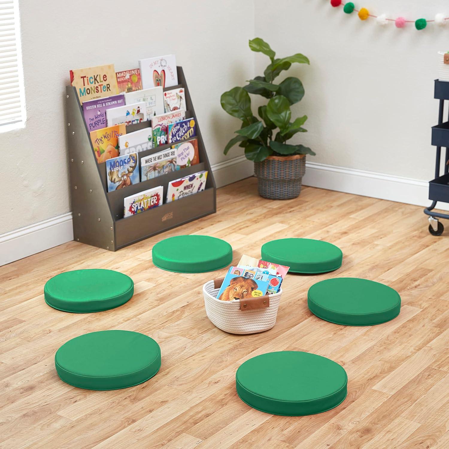 ECR4Kids SoftZone Floor Cushions, Round, Flexible Seating, Green, 6-Piece