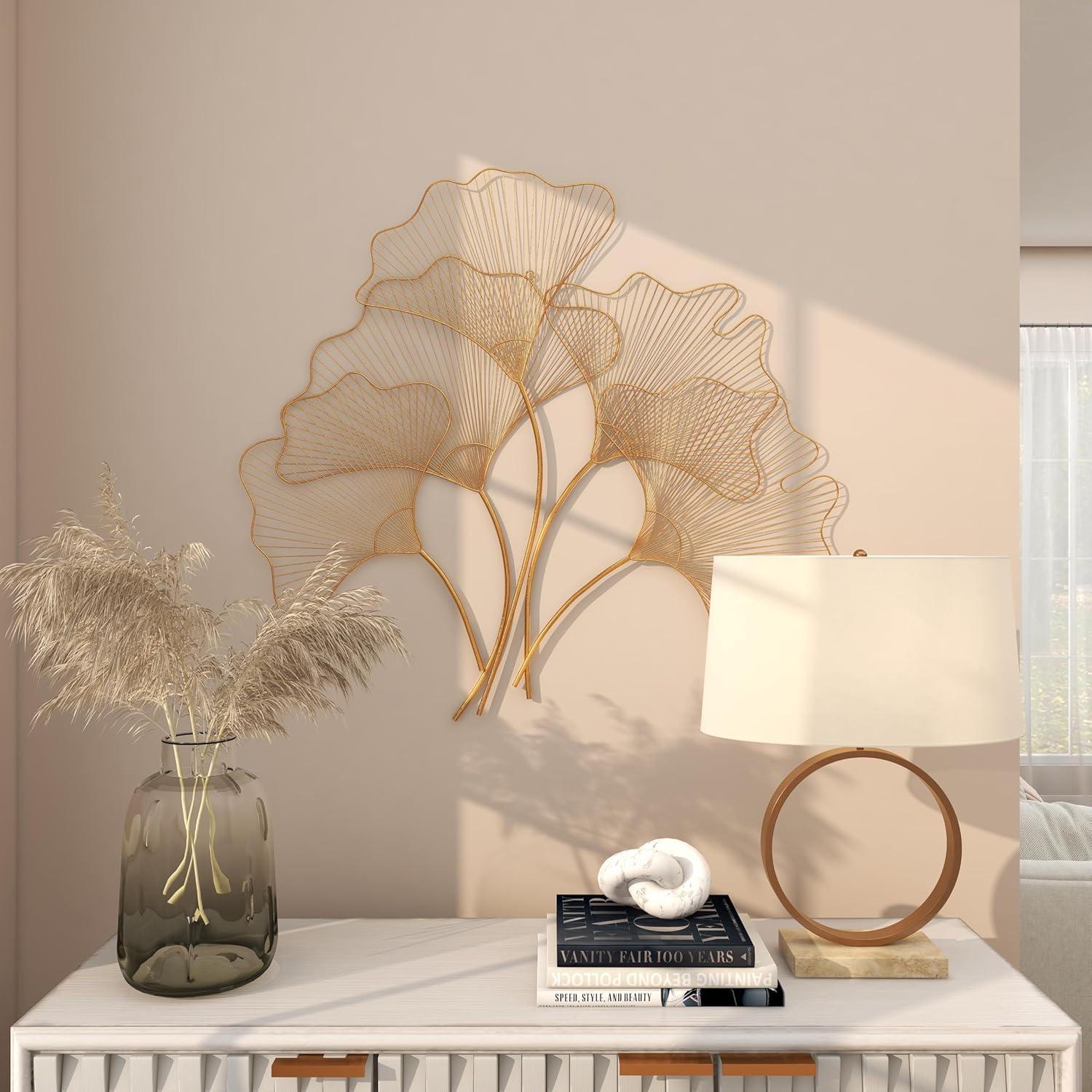 CosmoLiving by Cosmopolitan Floral Gold Metal Leaf Wall Décor, 36" X 33"