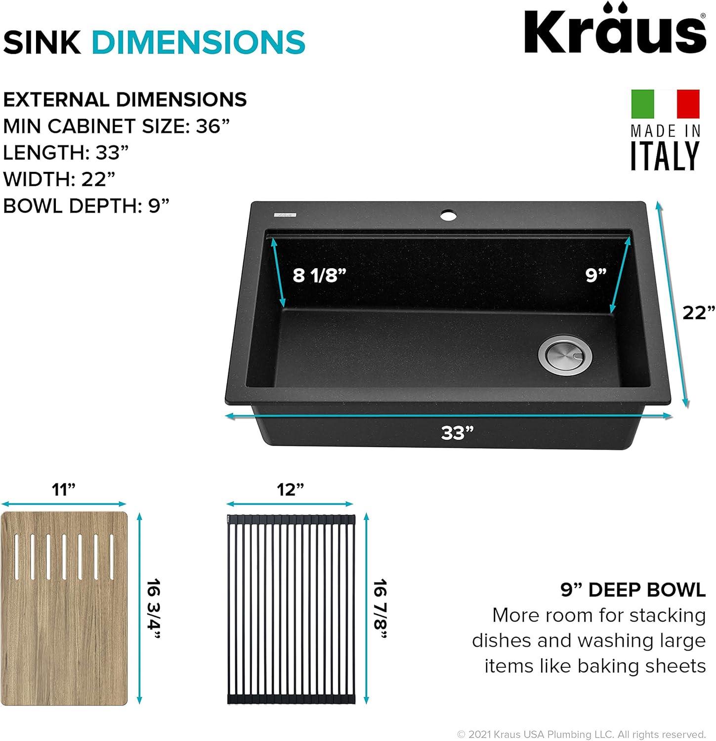 33 in. KRAUS Bellucci Workstation Drop-In Granite Composite Single Bowl Kitchen Sink with Accessories