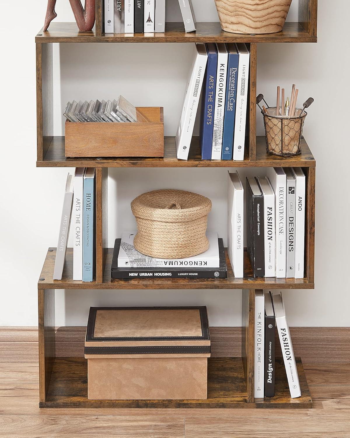 Rustic Brown 5-Tier Wooden Cube Storage Bookcase