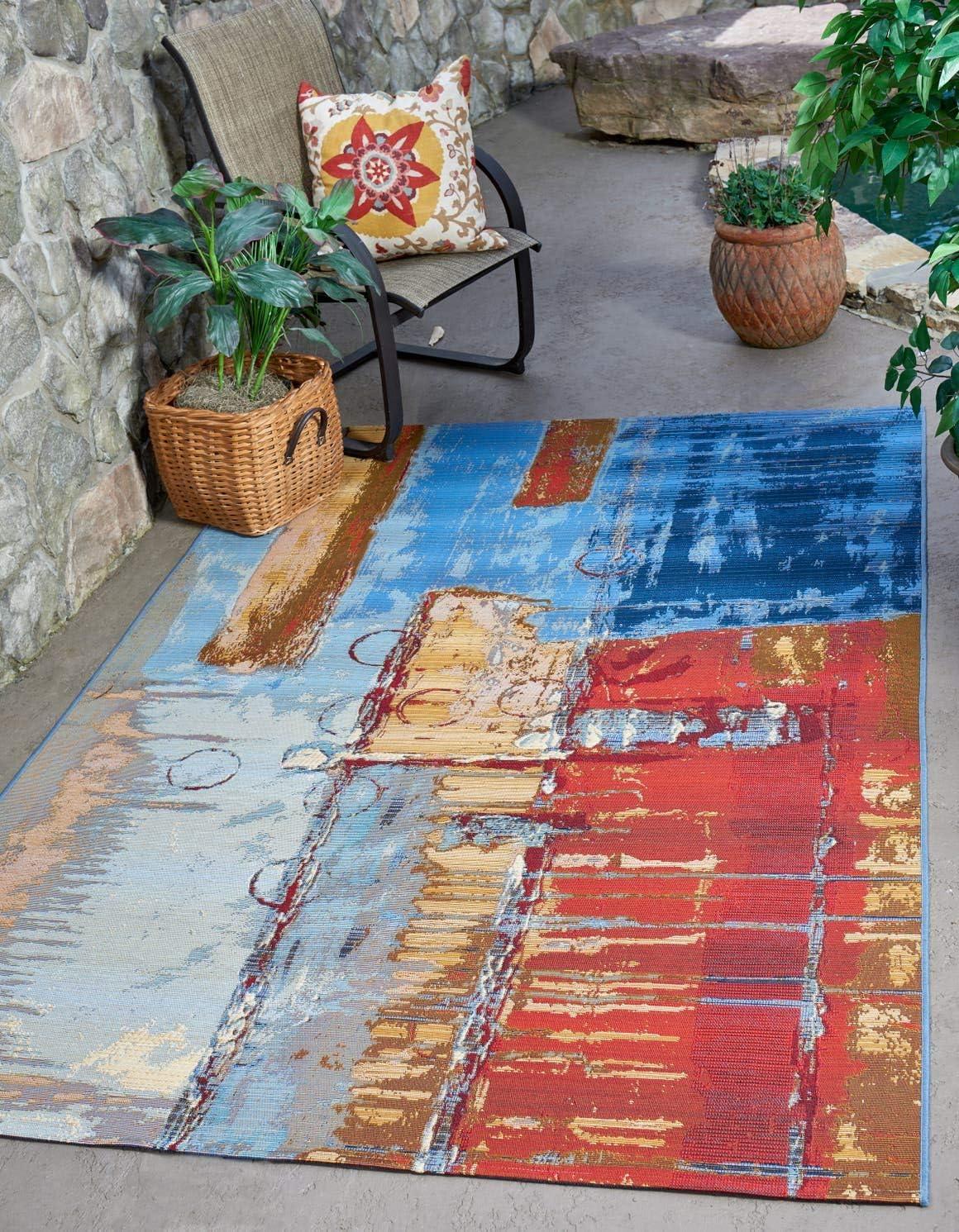 Multi-Color Abstract Outdoor Area Rug, 8' x 11'