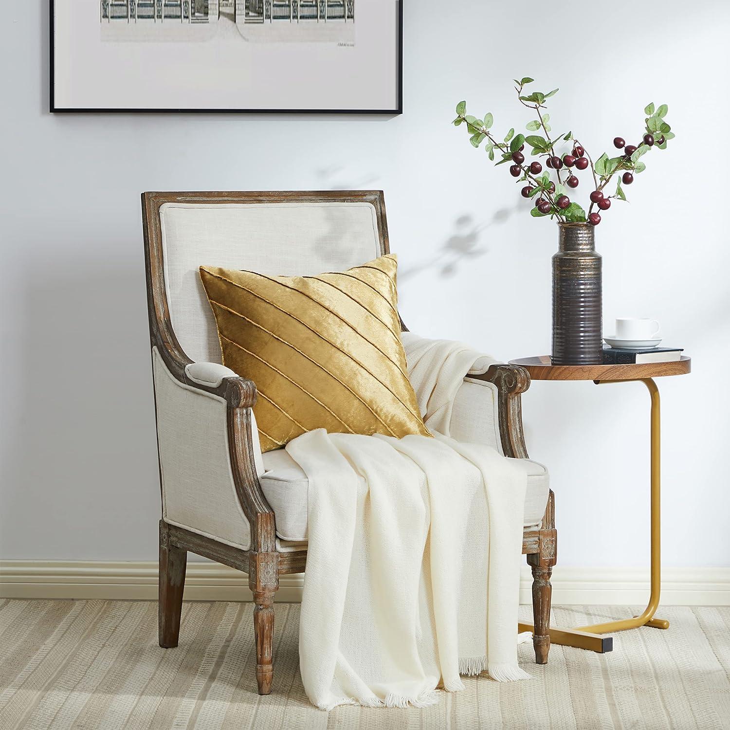 Gold Stripe Velvet Cushion Covers - Set of 2 | 18x18 Sofa Throw Pillow Cases | Decorative Living Room Couch Accent Covers