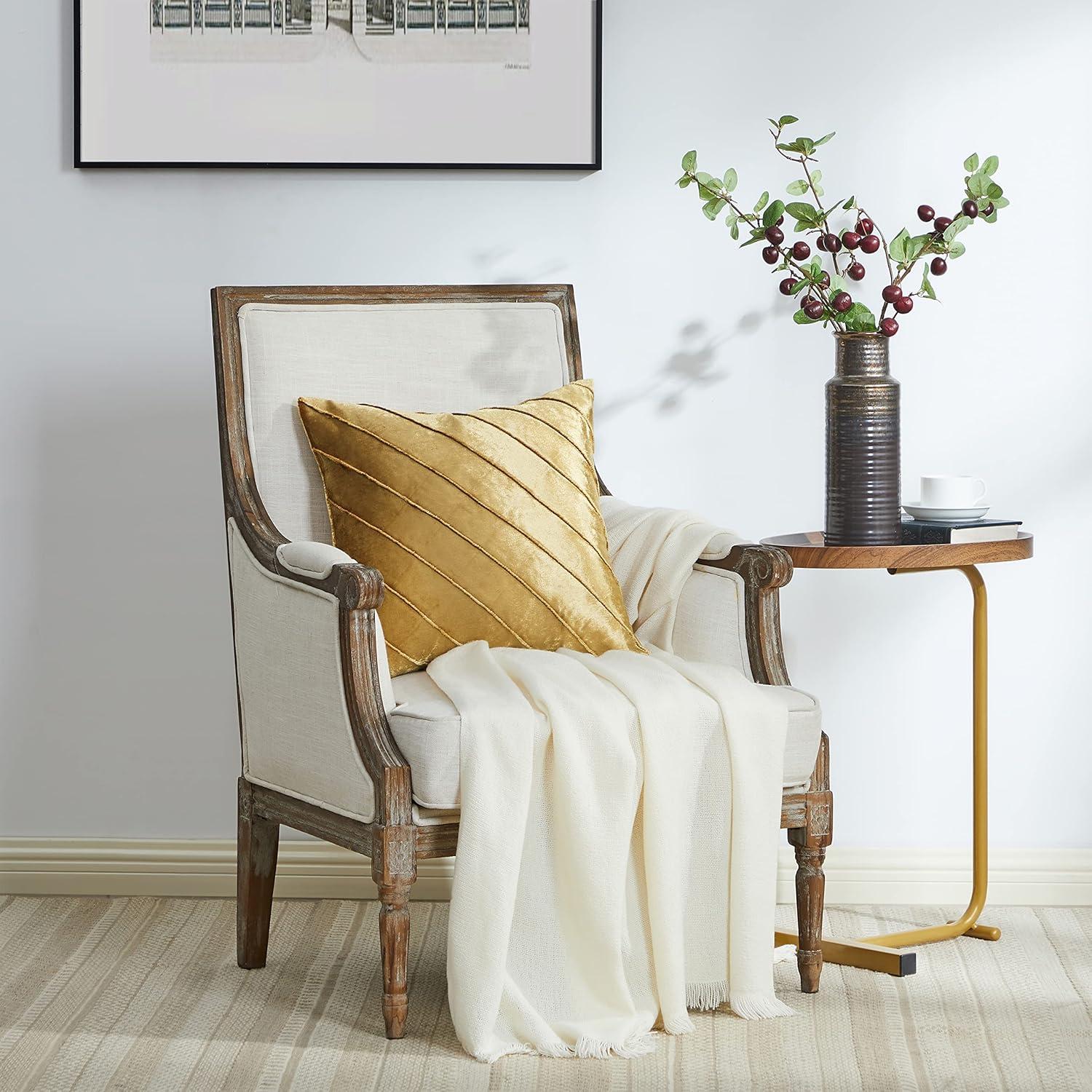 Gold Stripe Velvet Cushion Covers - Set of 2 | 18x18 Sofa Throw Pillow Cases | Decorative Living Room Couch Accent Covers