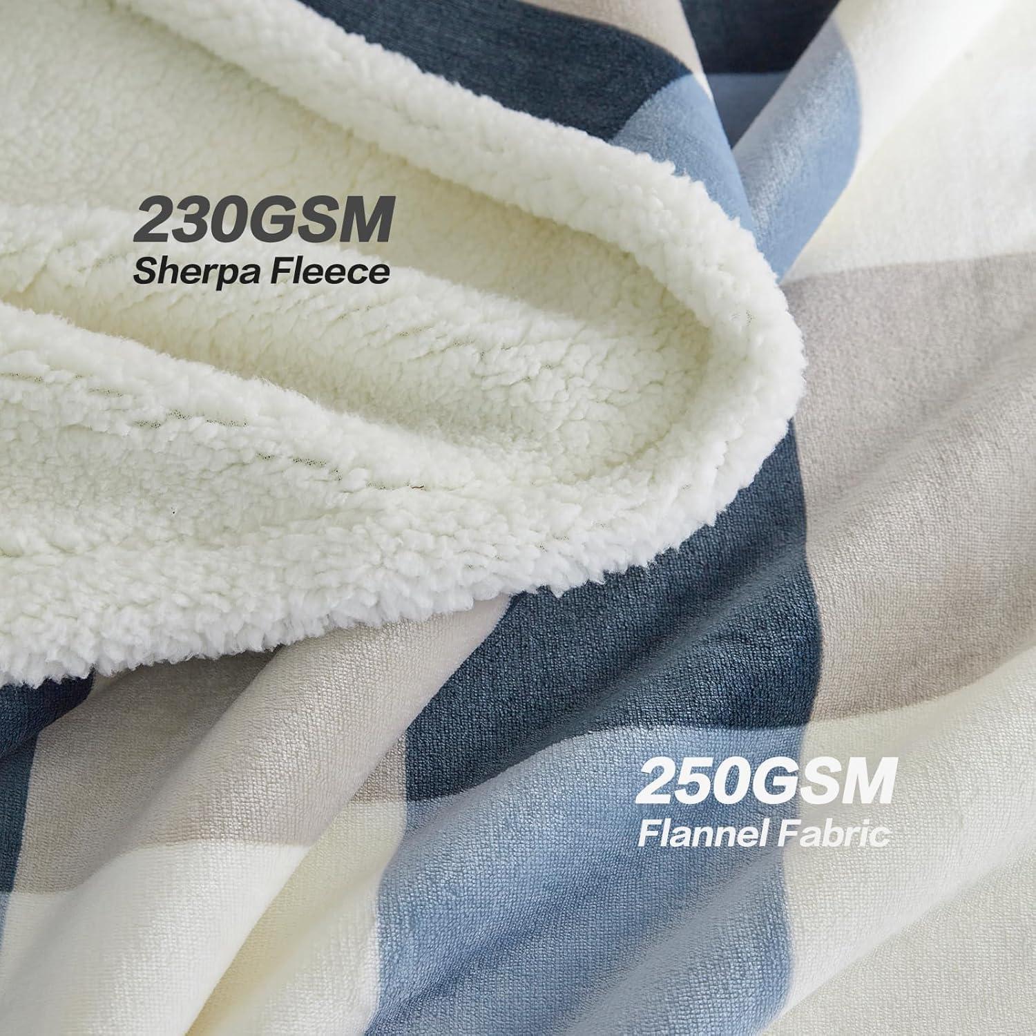 Blanket for Women, Sherpa Throw Blanket for Couch, Flannel Cozy Soft Blanket for Bed - Fleece, Gray-Soft Blue, 50x60 Inches
