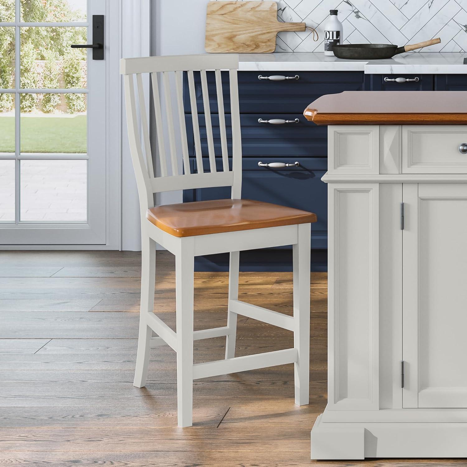 Homestyles Americana Traditional Wood Counter Stool in Antique White and Oak