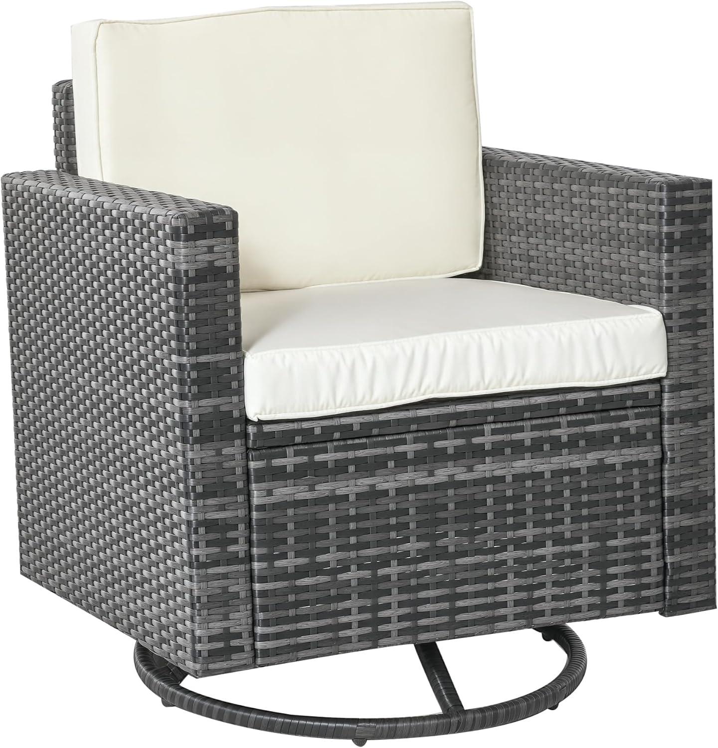 Outsunny Outdoor Swivel Rocker, PE Wicker Dining Chair, 360 Degree Swivel Patio Glider with Cushions, Steel, Cream White