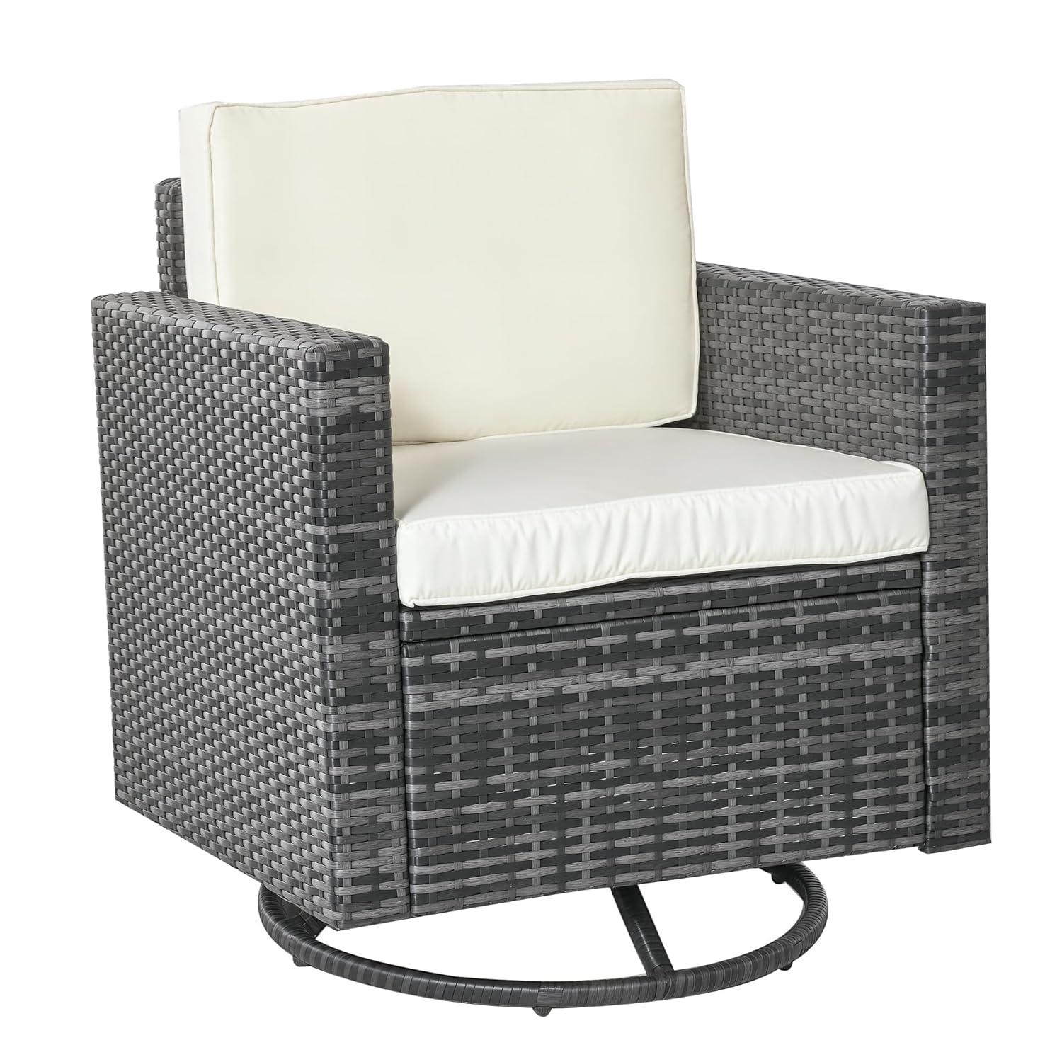 Outsunny Outdoor Swivel Rocker, PE Wicker Dining Chair, 360 Degree Swivel Patio Glider with Cushions, Steel, Cream White