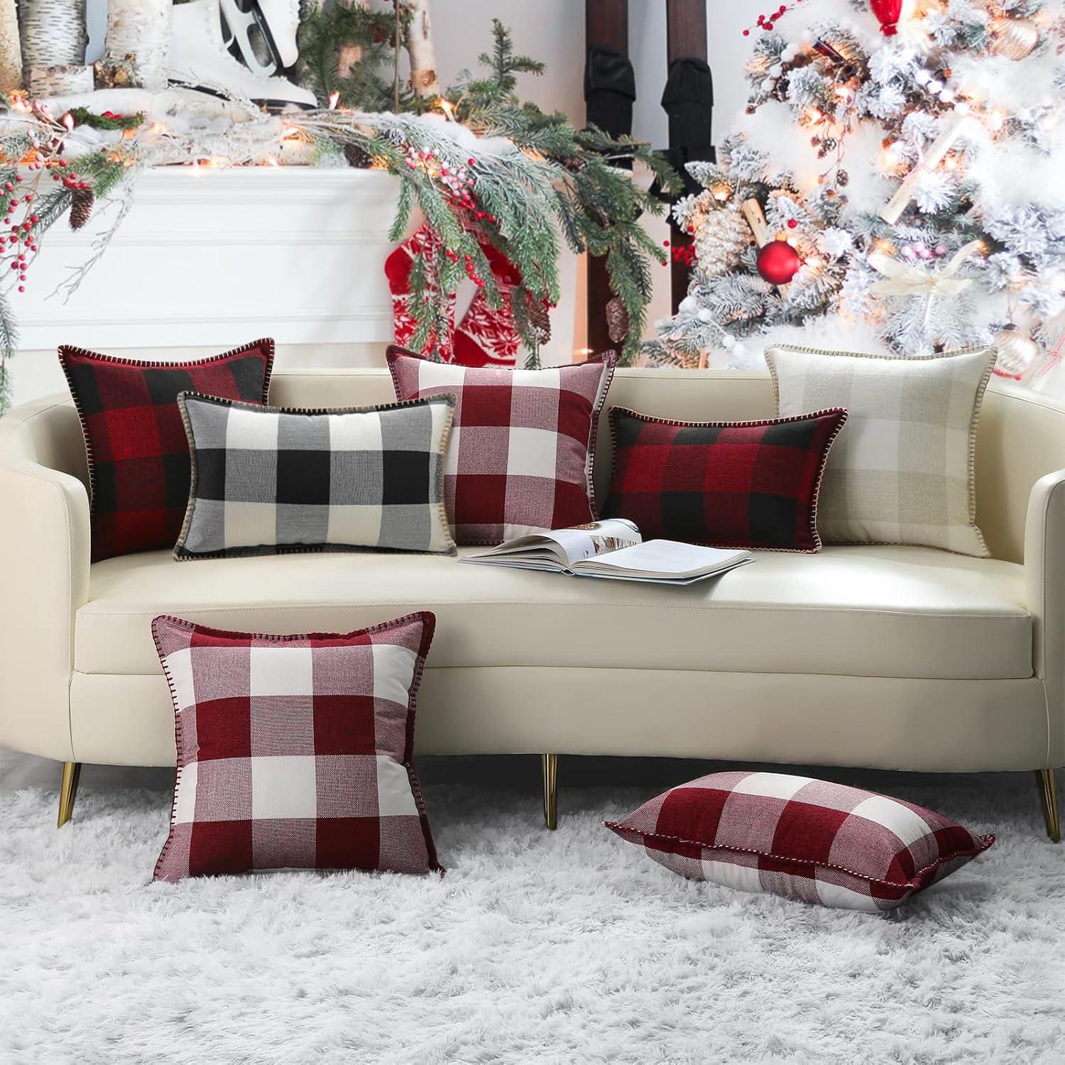 CARRIE HOME Buffalo Plaid Pillow Covers 18x18 Set of 2 Black and White Outdoor Throw Pillows Black Buffalo Check Pillow Covers Farmhouse Decor for Couch Sofa and Bed