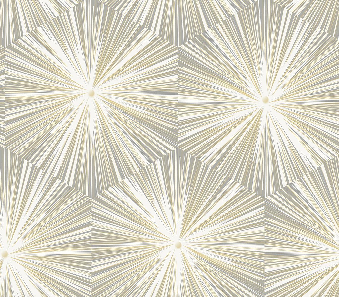 NextWall Grey & Metallic Gold Hex Starburst Peel and Stick Wallpaper