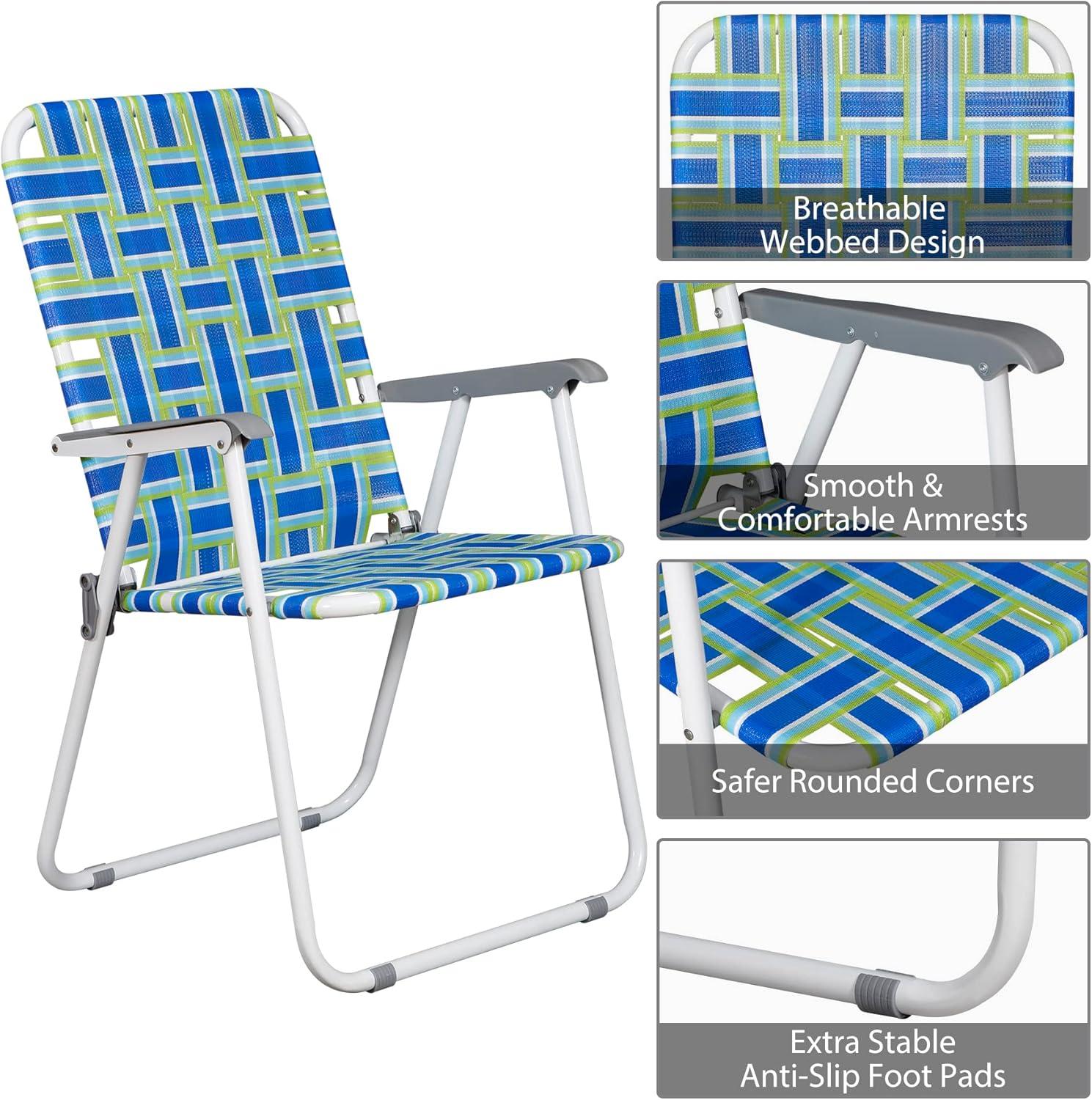 Set of 2 Blue Webbed Folding Camping Chairs with Arms