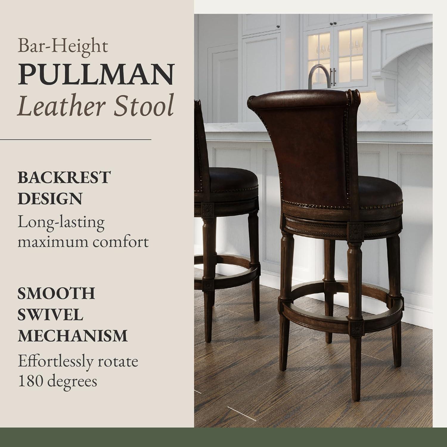 Maven Lane Pullman 31 Inch Tall Bar Height Upholstered Barstool with Back in Reclaimed Oak Finish with Ash Grey Fabric Cushion Seat, Set of 3