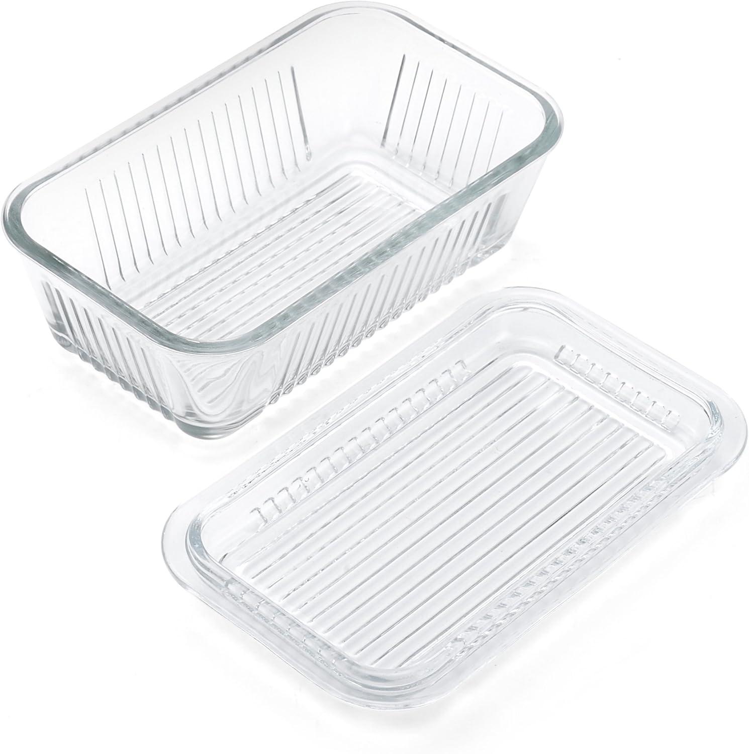 Clear Ribbed Glass Reversible Butter Dish with Lid