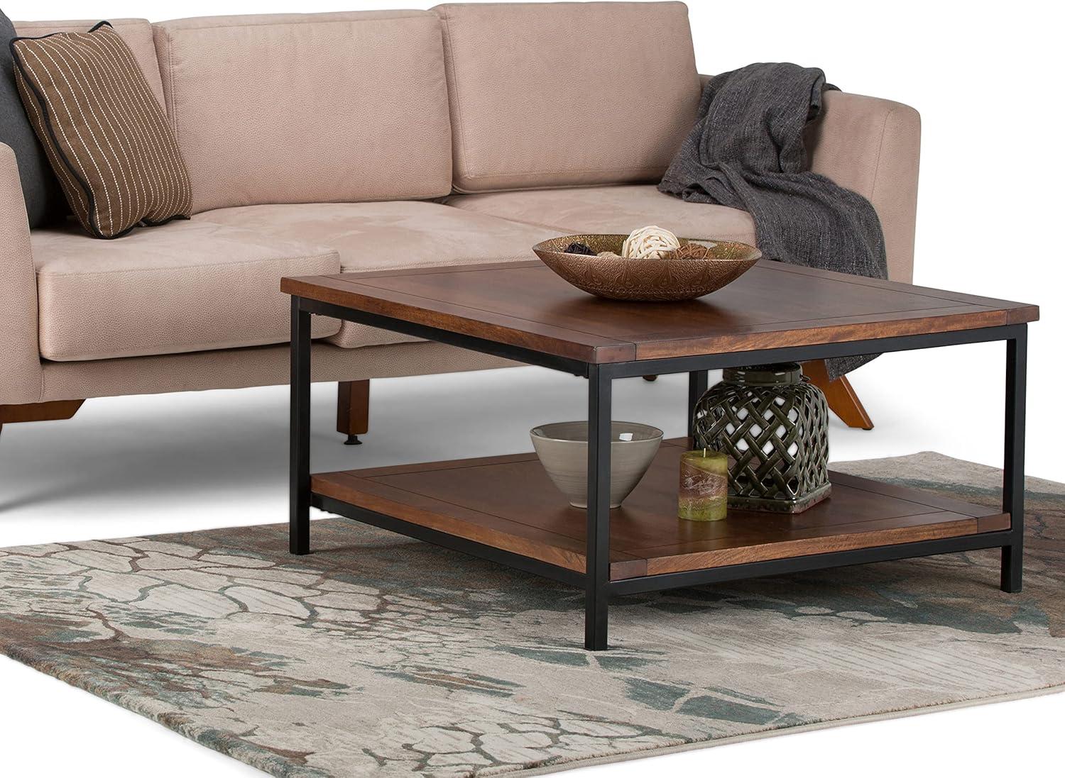 Modern Industrial Black Metal Square Coffee Table with Storage